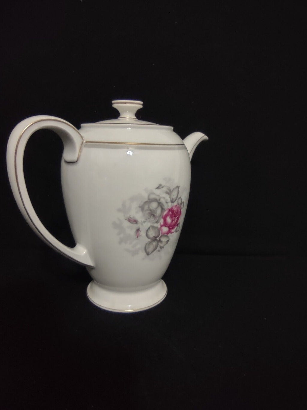 Vintage Collectable Gray Dawn Rosenthale Coffee Pot Floral Pink Rose (lot 239)