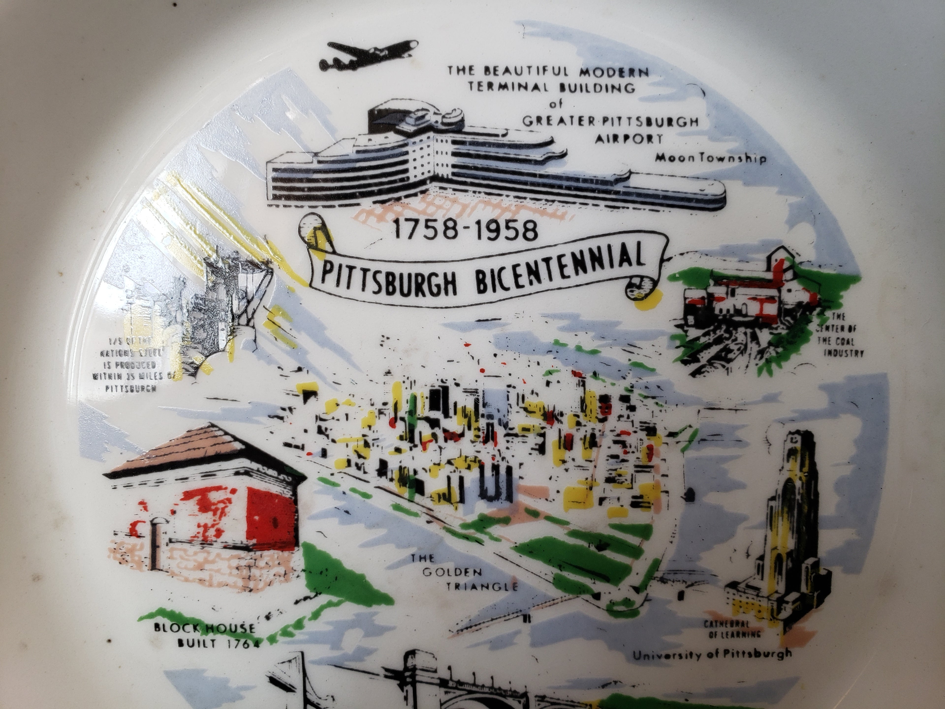 Vintage Ashtray Pittsburgh Bicentennial 8" USA 22 k Gold (lot 2159)