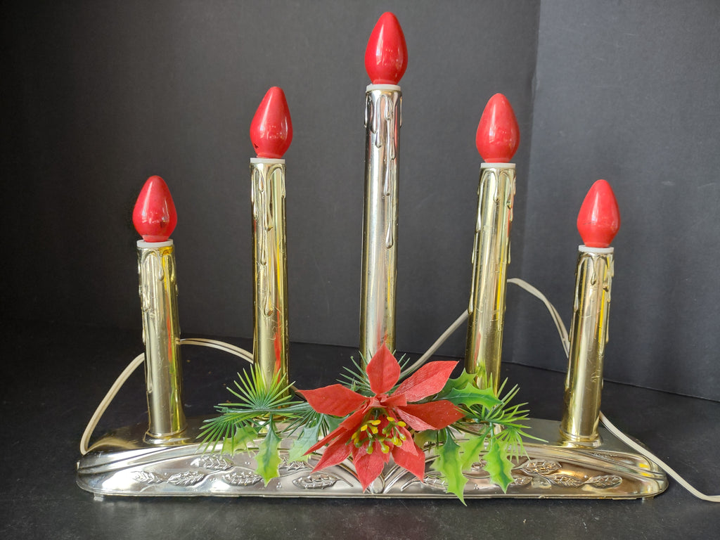 Christmas Window 5 Candle Drip Red Lights Golden Candelabra Candolier (lot 2304)