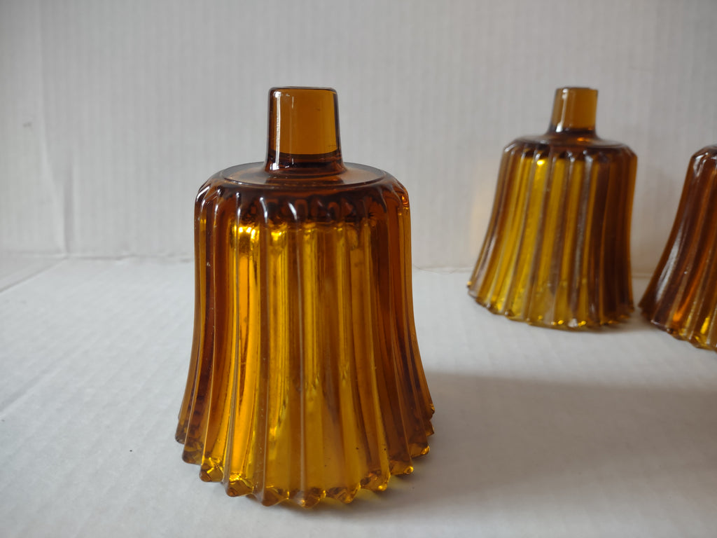 Vintage MCM Amber Glass Ribbed Votive Cup Sconce Candle Holder x 4 (lot 5148)
