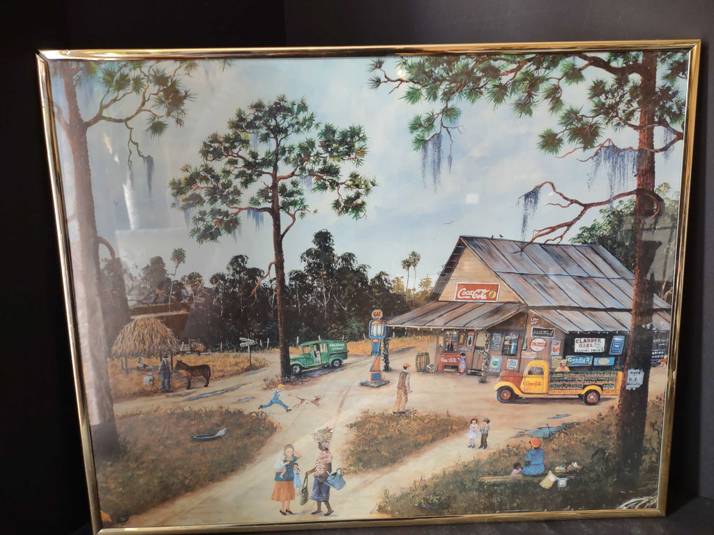 Vintage Coca-Cola Print Picture Old Village Country Store 20"x16" (2580c)