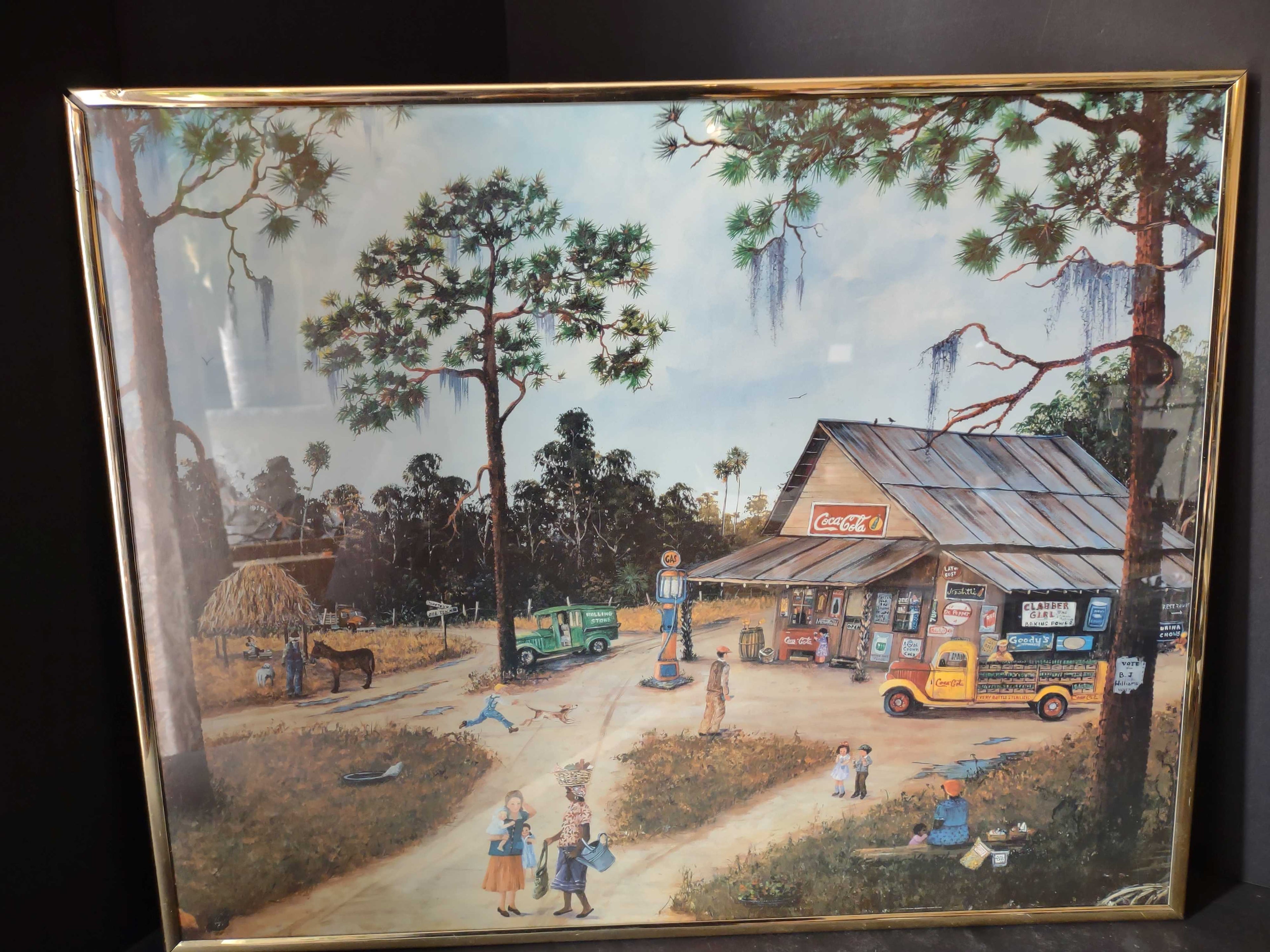 Vintage Coca-Cola Print Picture Old Village Country Store 20"x16" (2580c)
