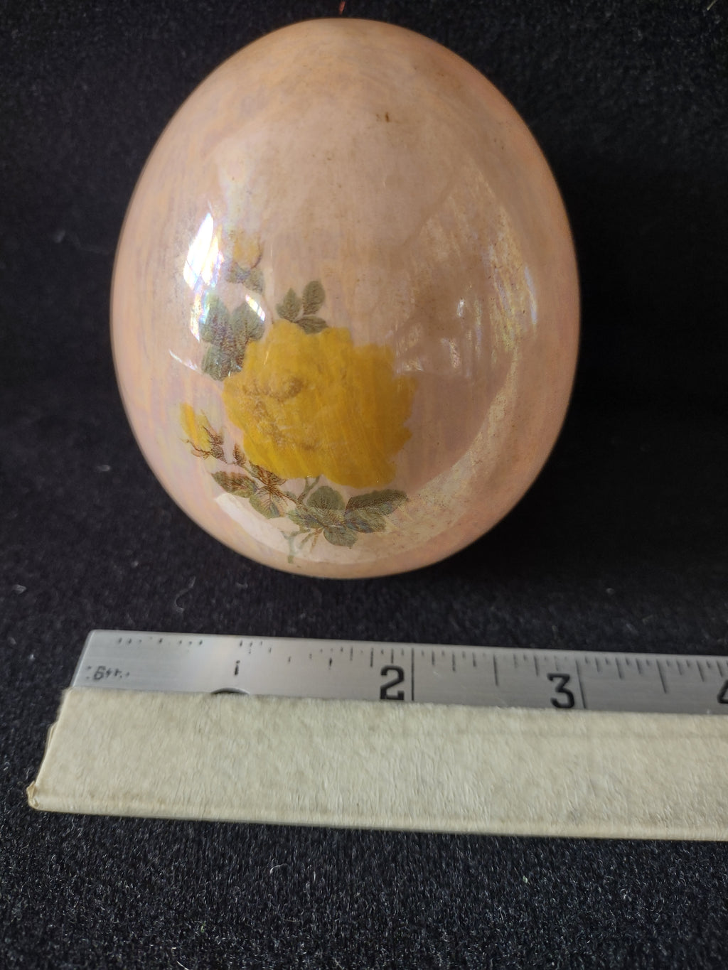 Vintage Hand Painted Ceramic Easter Egg Yellow Rose 3" tall (Lot5067)