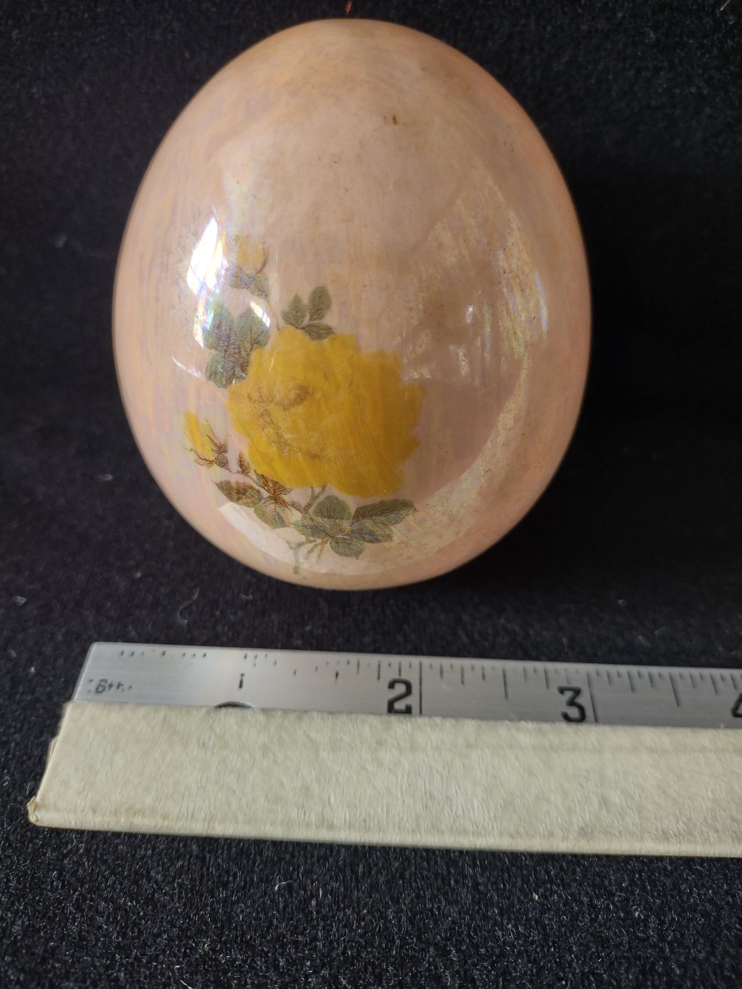 Vintage Hand Painted Ceramic Easter Egg Yellow Rose 3" tall (Lot5067)