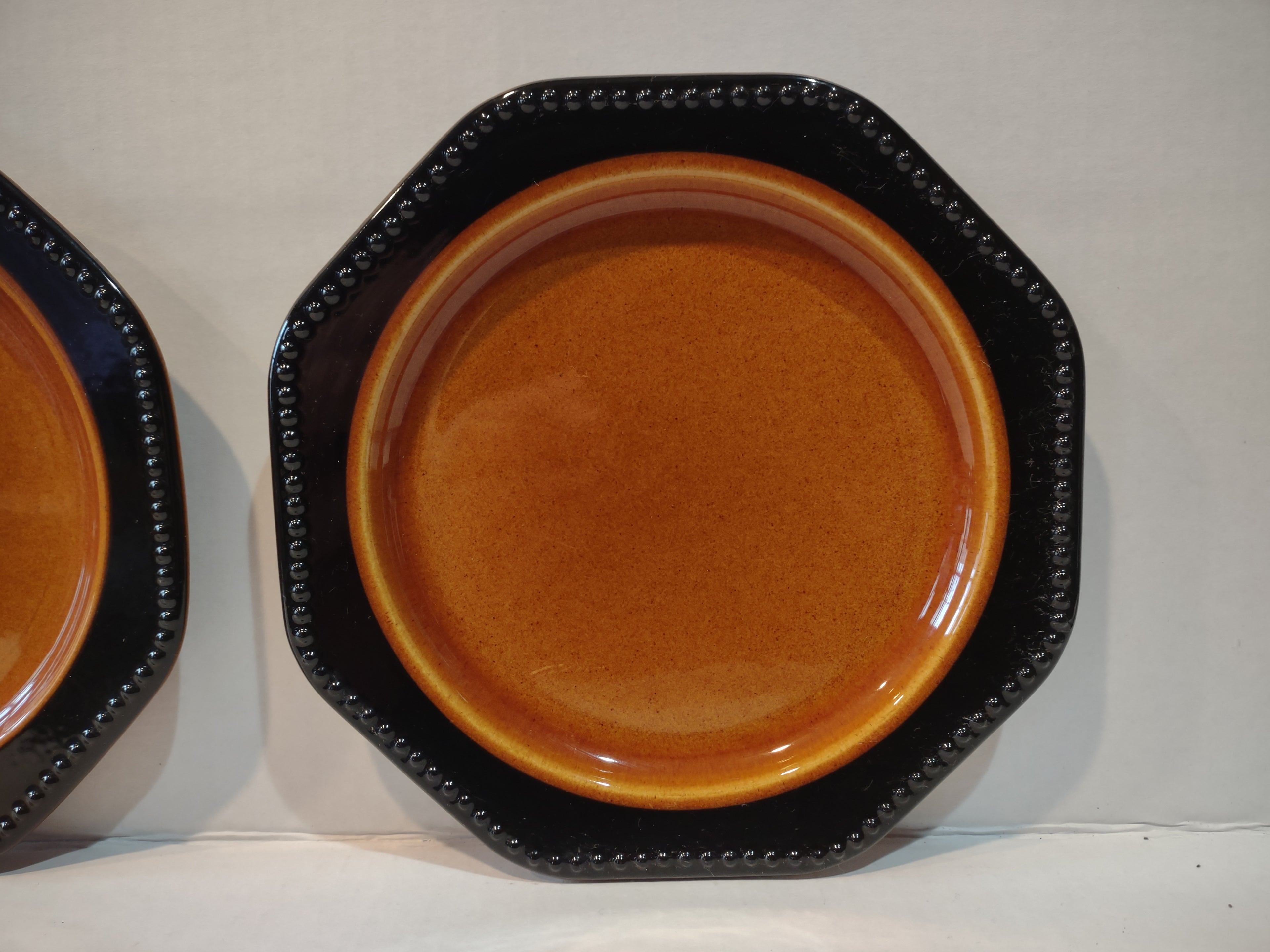 Vintage MCM Ironstone USA Amber Octagon 8" Lunch Plate x 4 Oven Proof (lot 5013)