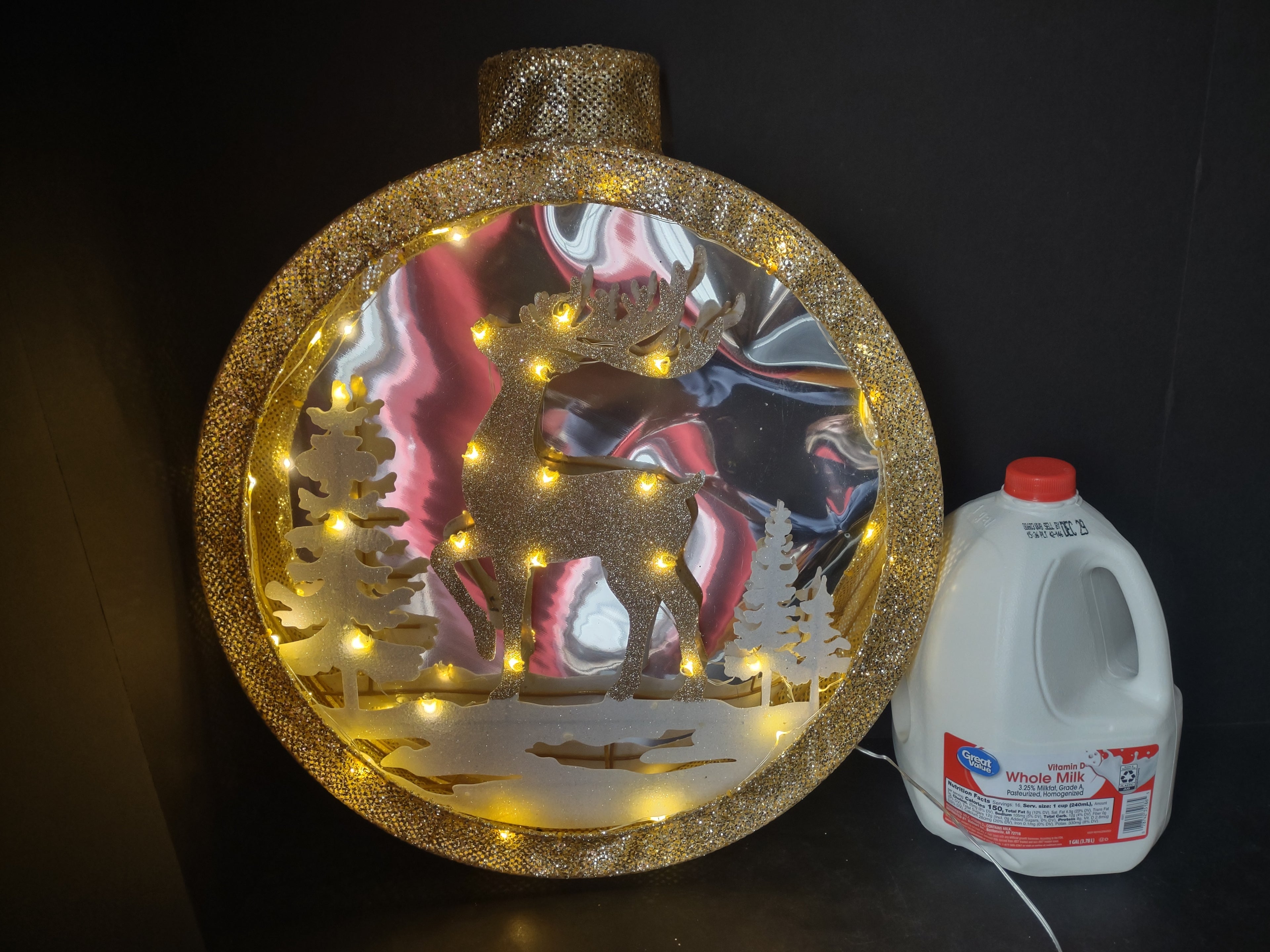 Christmas 3D Timer Ornament Shaped Light Up 18" Golden Glitter Deer (lot 3356)