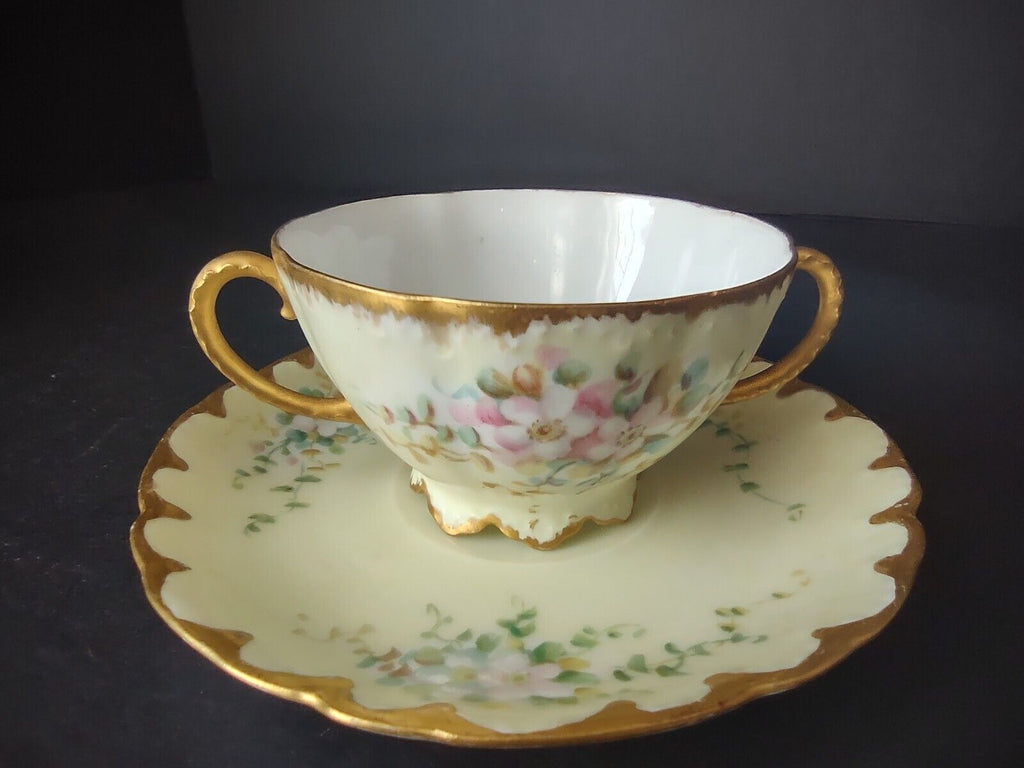 Vintage Malmaison Bavaria Gold Trim Teacup Bouillon Cup Yellow Floral (lot 756)