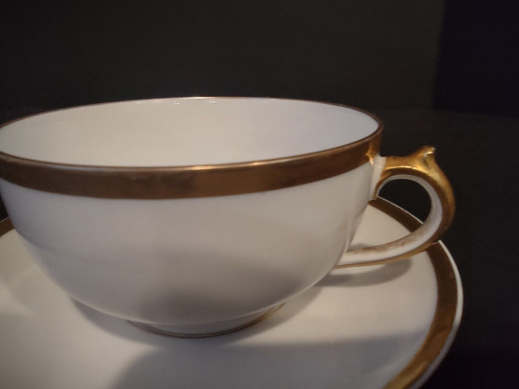 GDA Limoges France Porcelain Cup & Saucer White Gold Trim (lot 683)