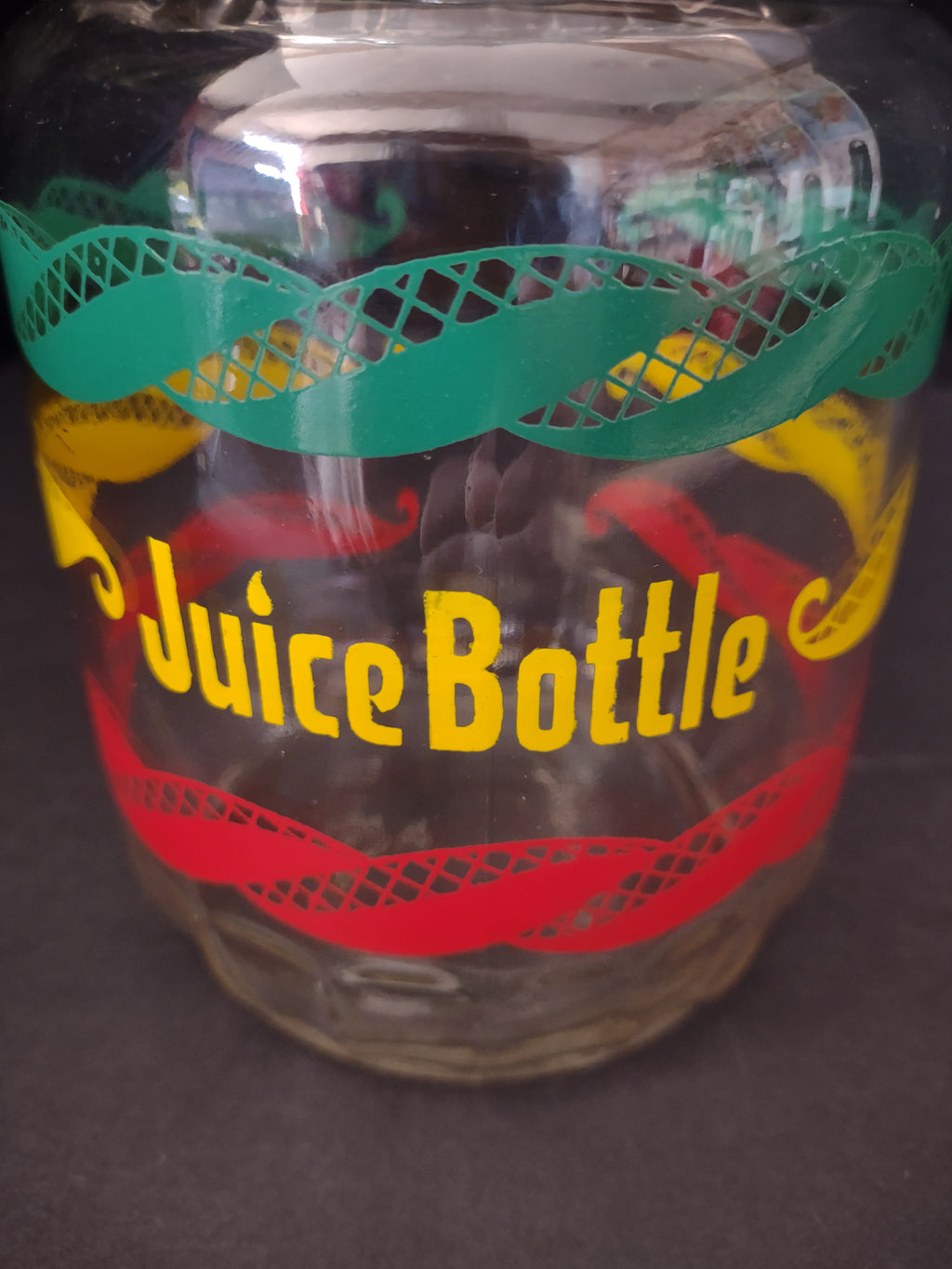 Vintage Duraglas 32 Oz Juice Bottle Clear Glass Red Yellow Green EZ Por (Lot5315