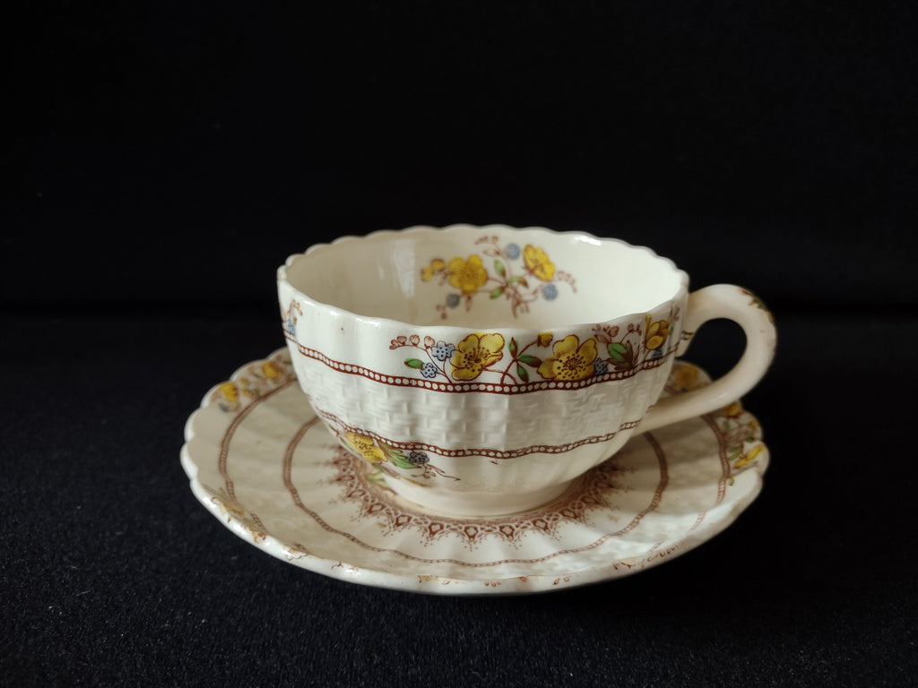 Vintage Spode Buttercup Teacup Saucer English Countryside Ironstone (lot 5747)
