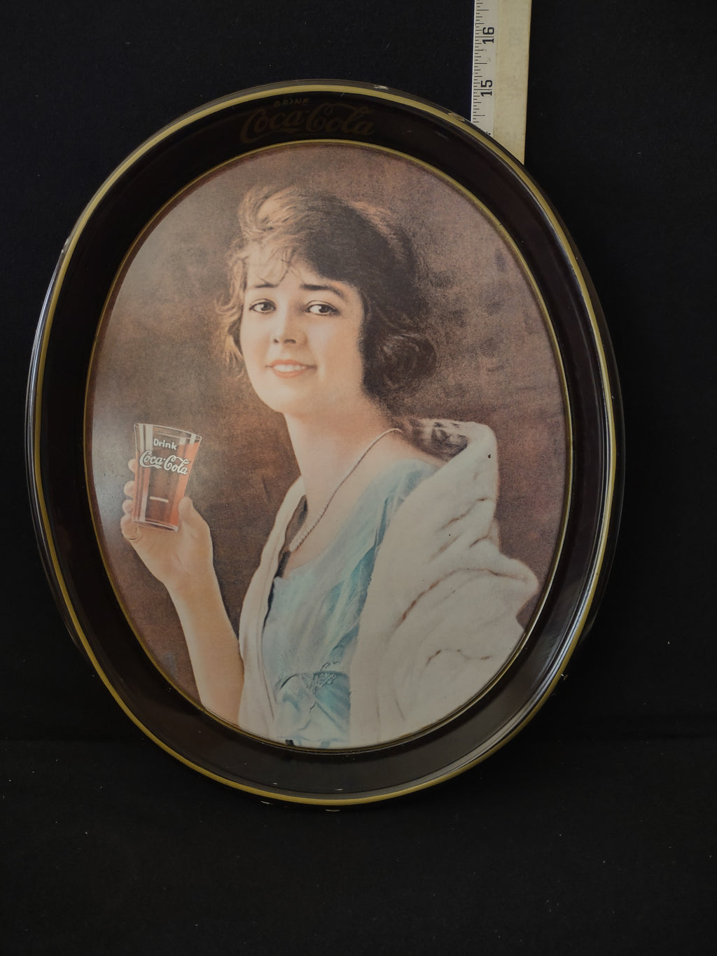 Vintage Coca Cola Tray x 2 Metal Oval Advertisement Woman (Lot 3789)