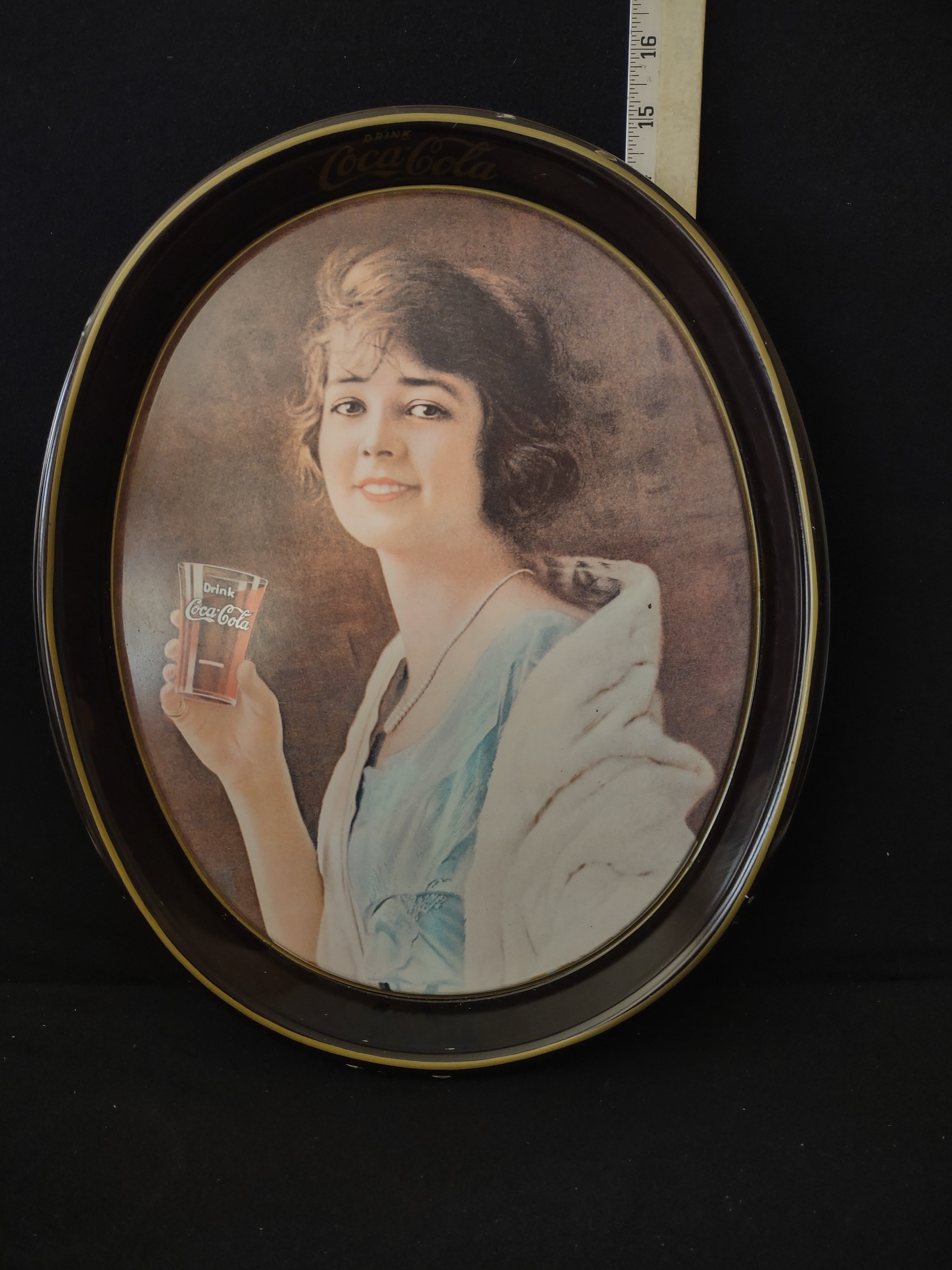 Vintage Coca Cola Tray x 2 Metal Oval Advertisement Woman (Lot 3789)