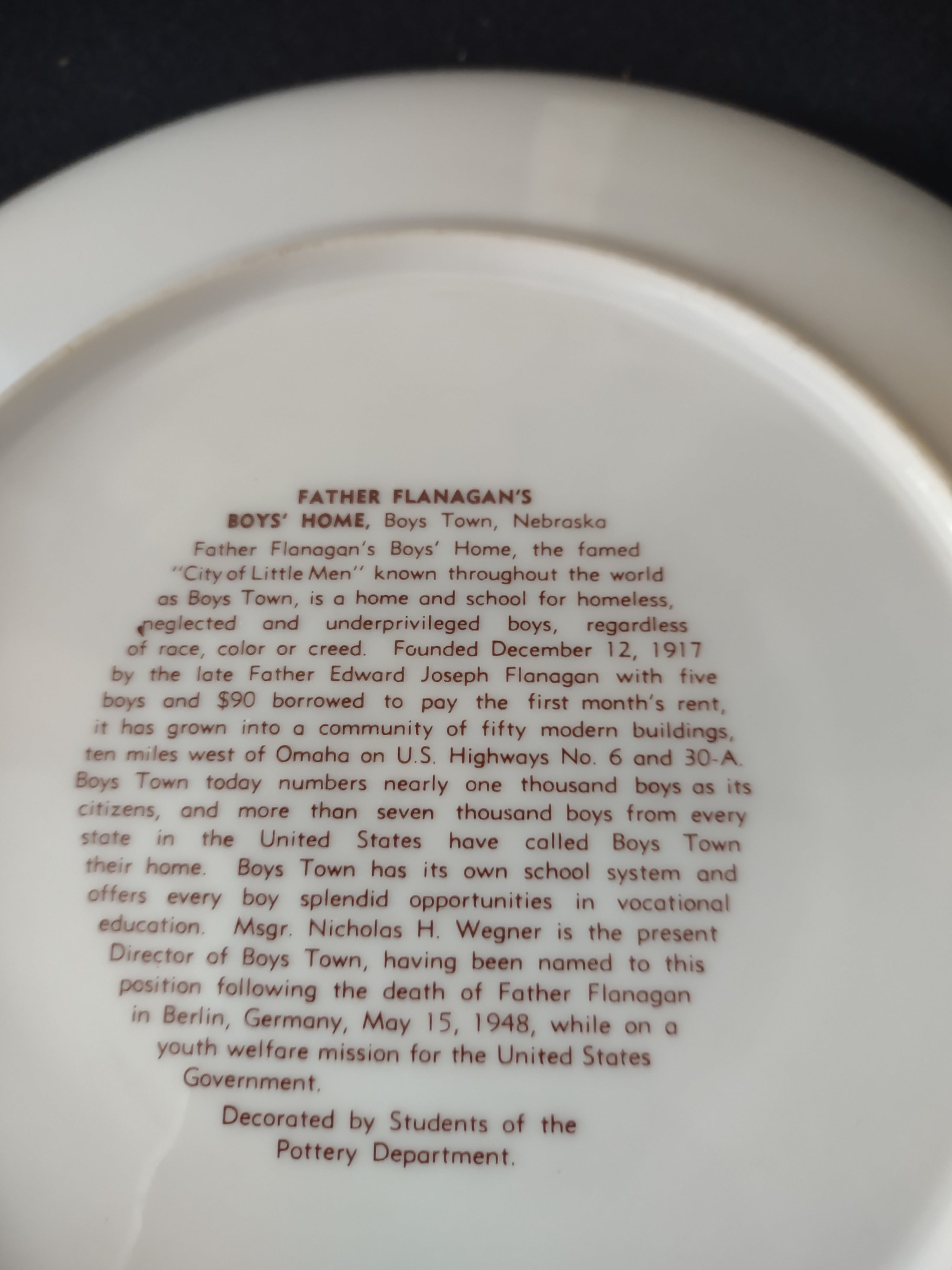 Vintage Father Flanagan's Boys' Home 8 " Plate (Lot 3309)
