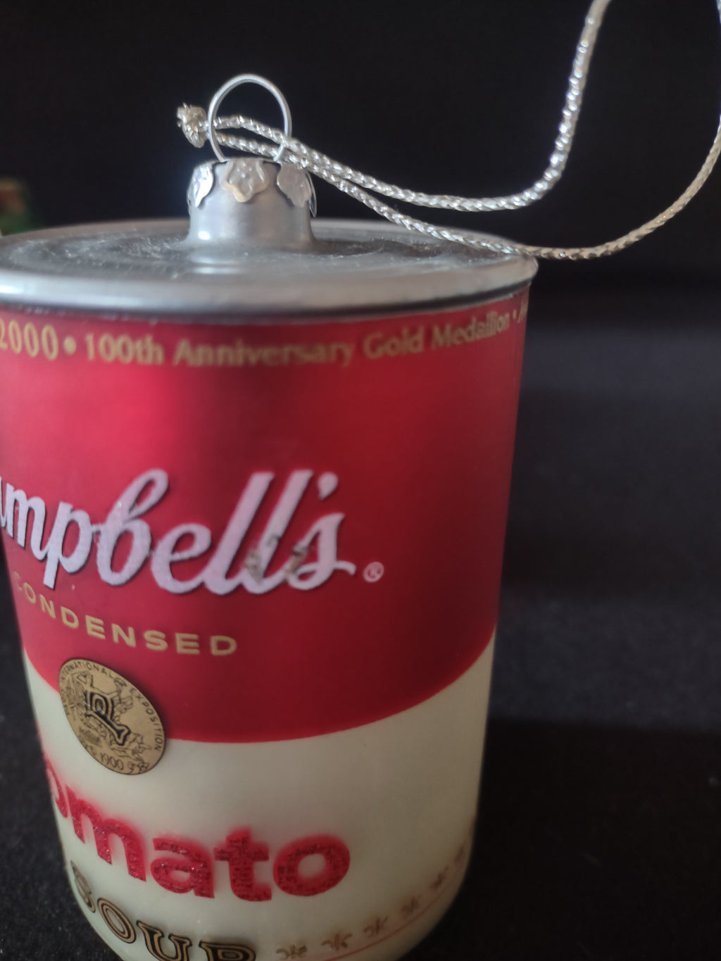 Anniversary 2000 Campbells Glass Tomato Soup Can Christmas Ornament (Lot 4685)