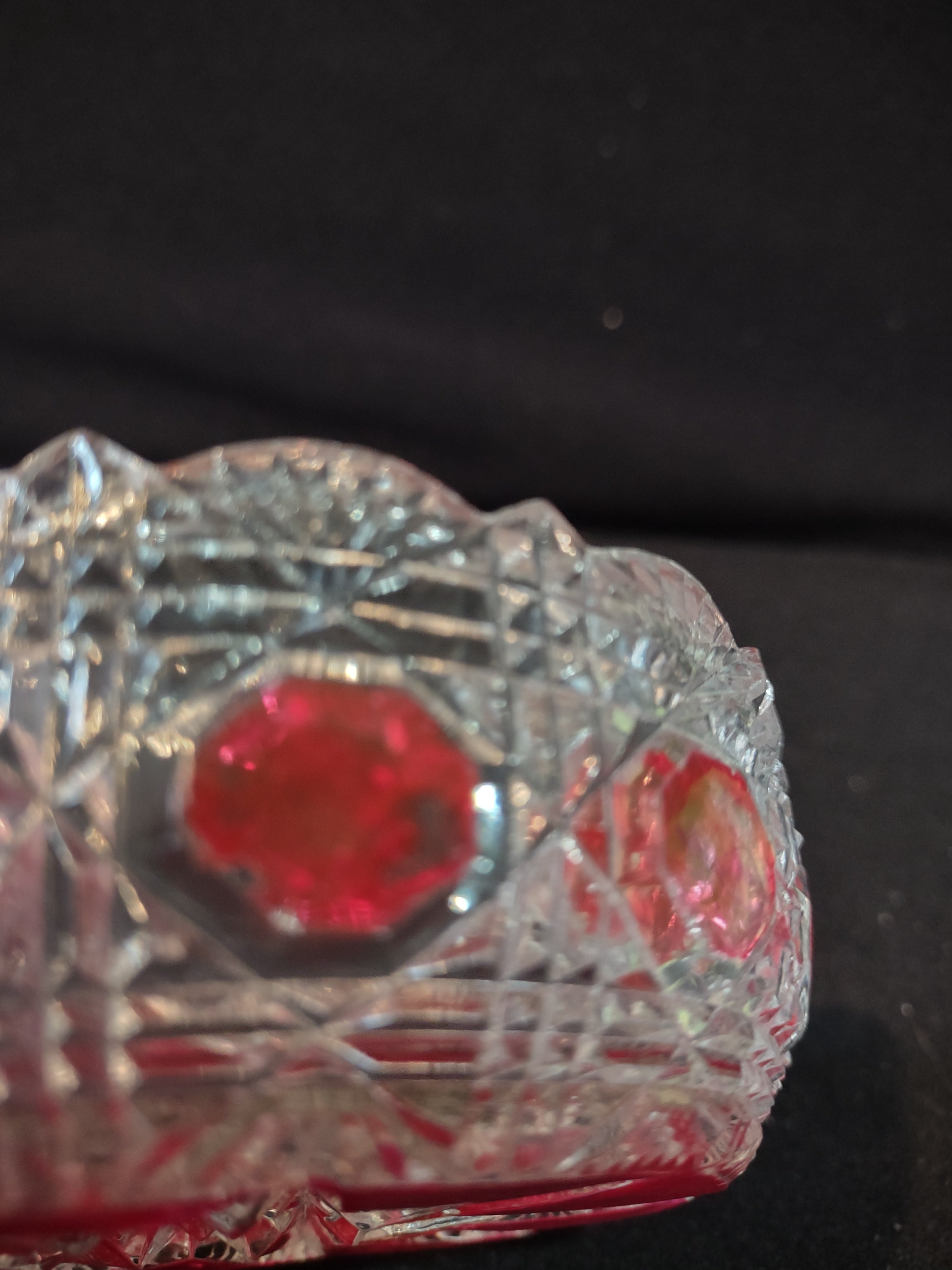 Vintage Glass Candy Condiment Star Bowl Red Geometric Pattern x 2 (Lot 5340)