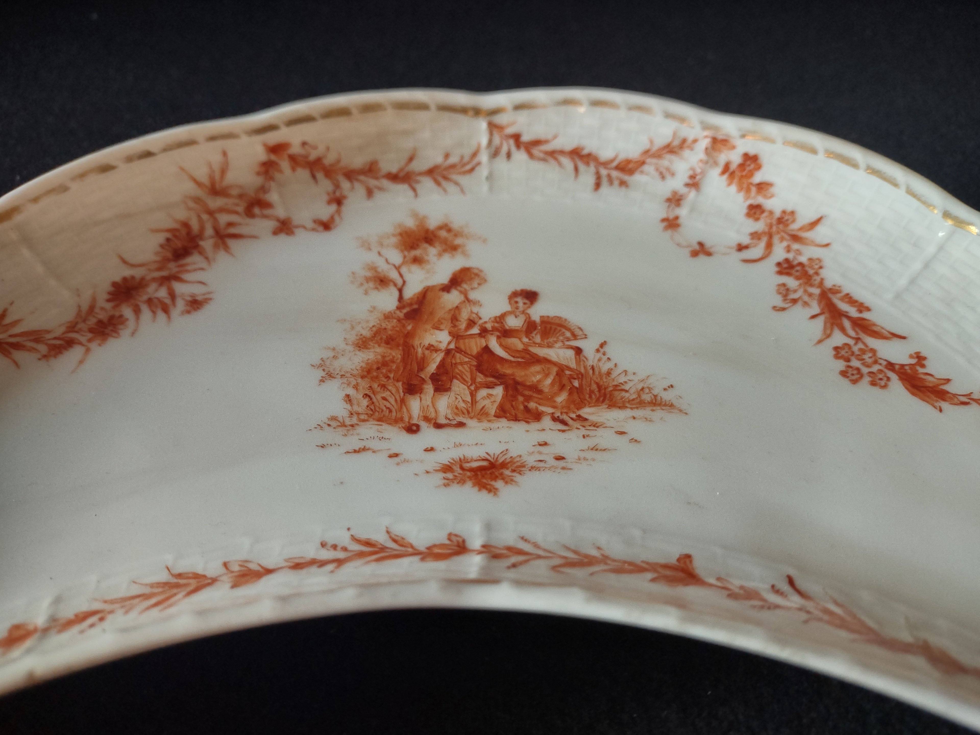 Vintage Salad Plate Large Crescent Shape Gold Trim French Style Cottage(lot 5275