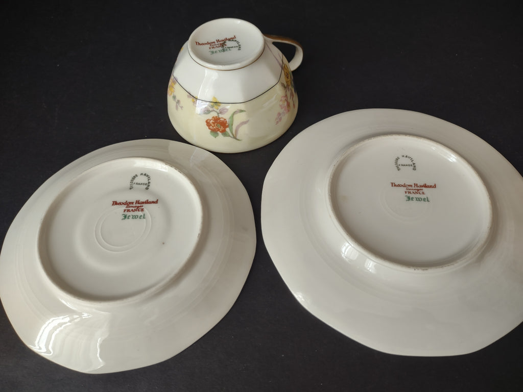 Haviland Limoges Yellow Jewel Tea Cup Saucer Dessert Plate Floral (lot 817)