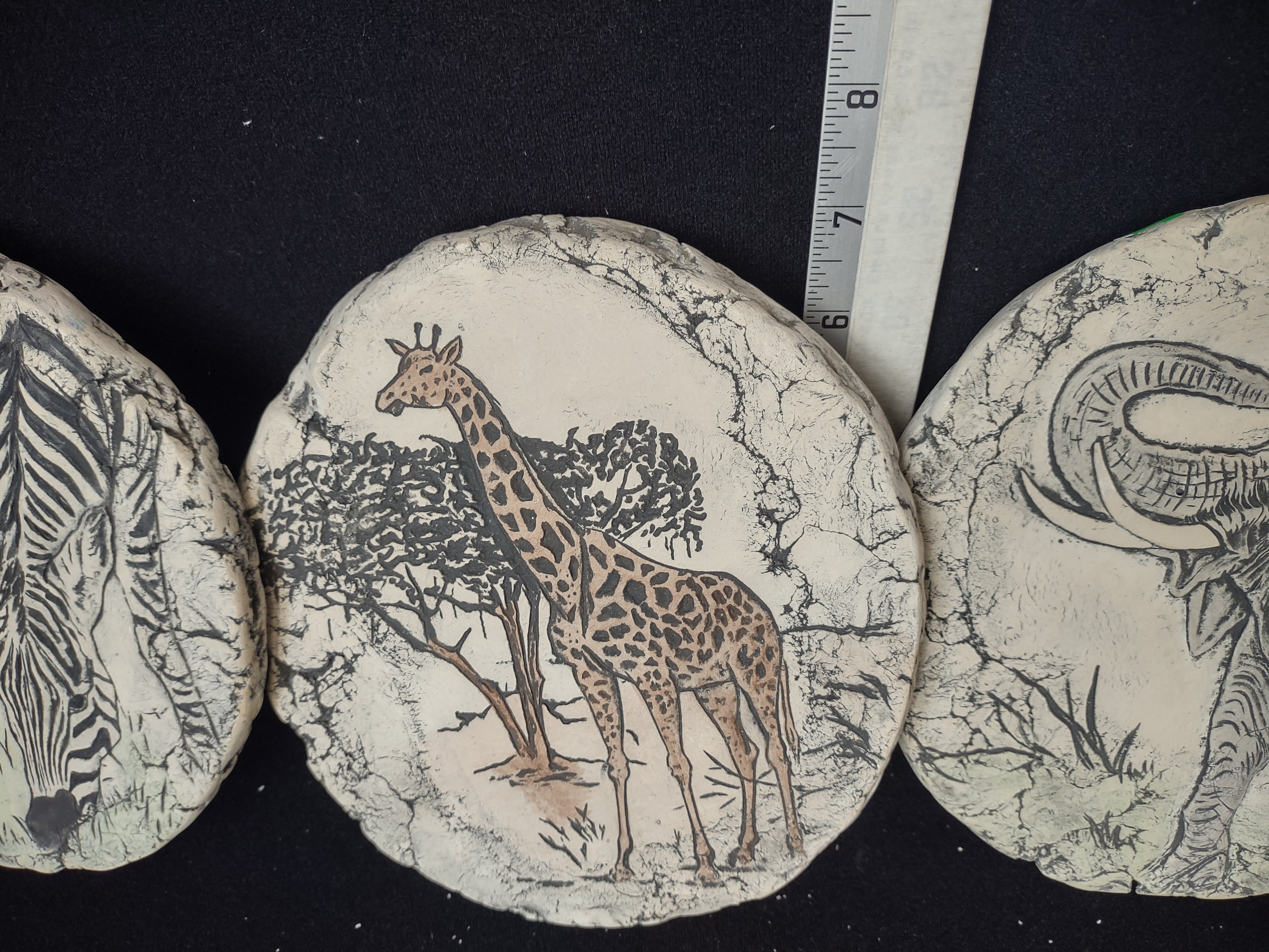 Shapes of Clay Set of 3 Mount St. Helen's Ash Elephant Zebra Giraffe (lot 2373 )