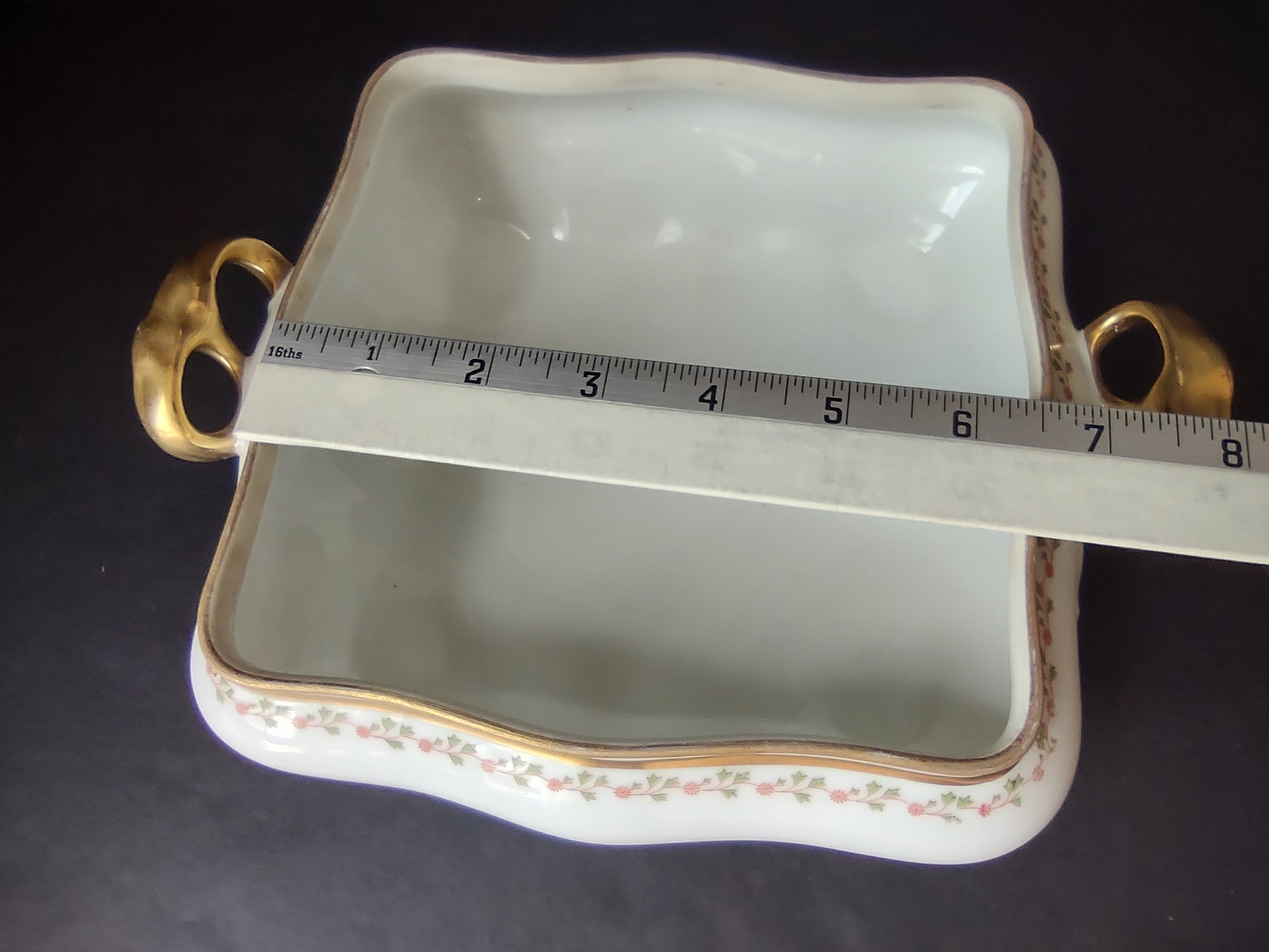 Old Abbey France Limoges Serving Dish NO LID Clover Gold Trim (lot 870)