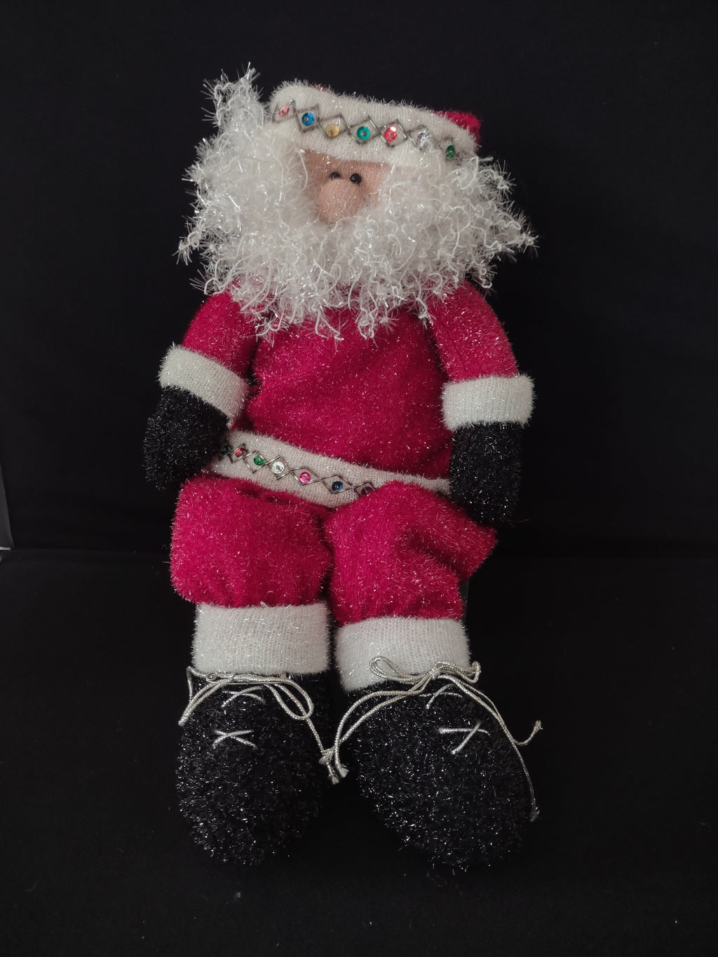 Vintage Christmas Shelf Sitter Santa Claus Weighted Sparkly Plush (Lot 4081)