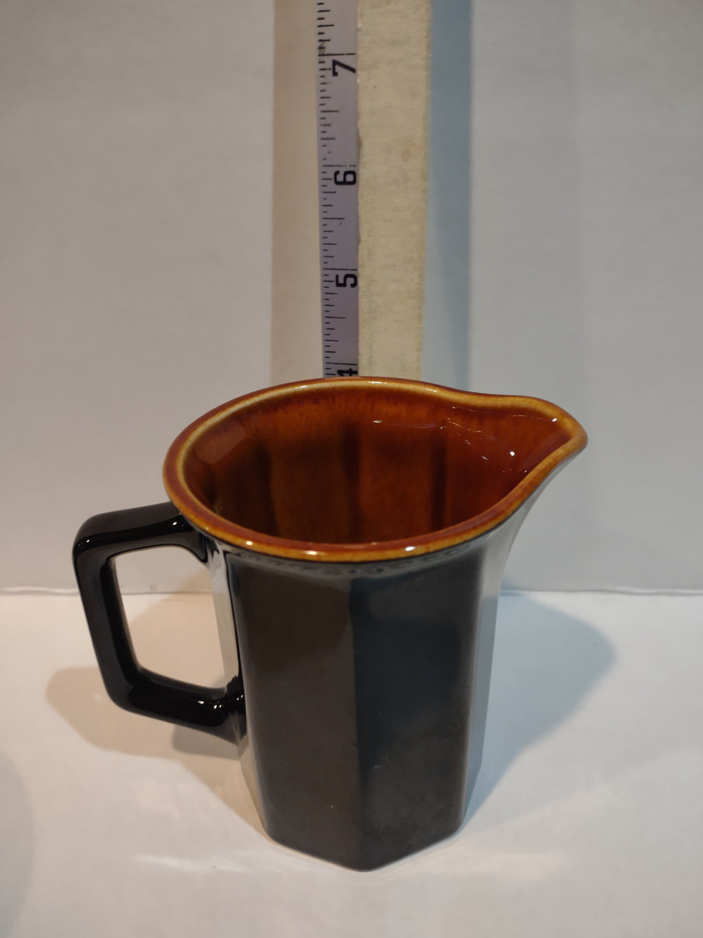 Vintage MCM Ironstone Amber Octagon Sugar Bowl Creamer Rustic USA (lot 5010)