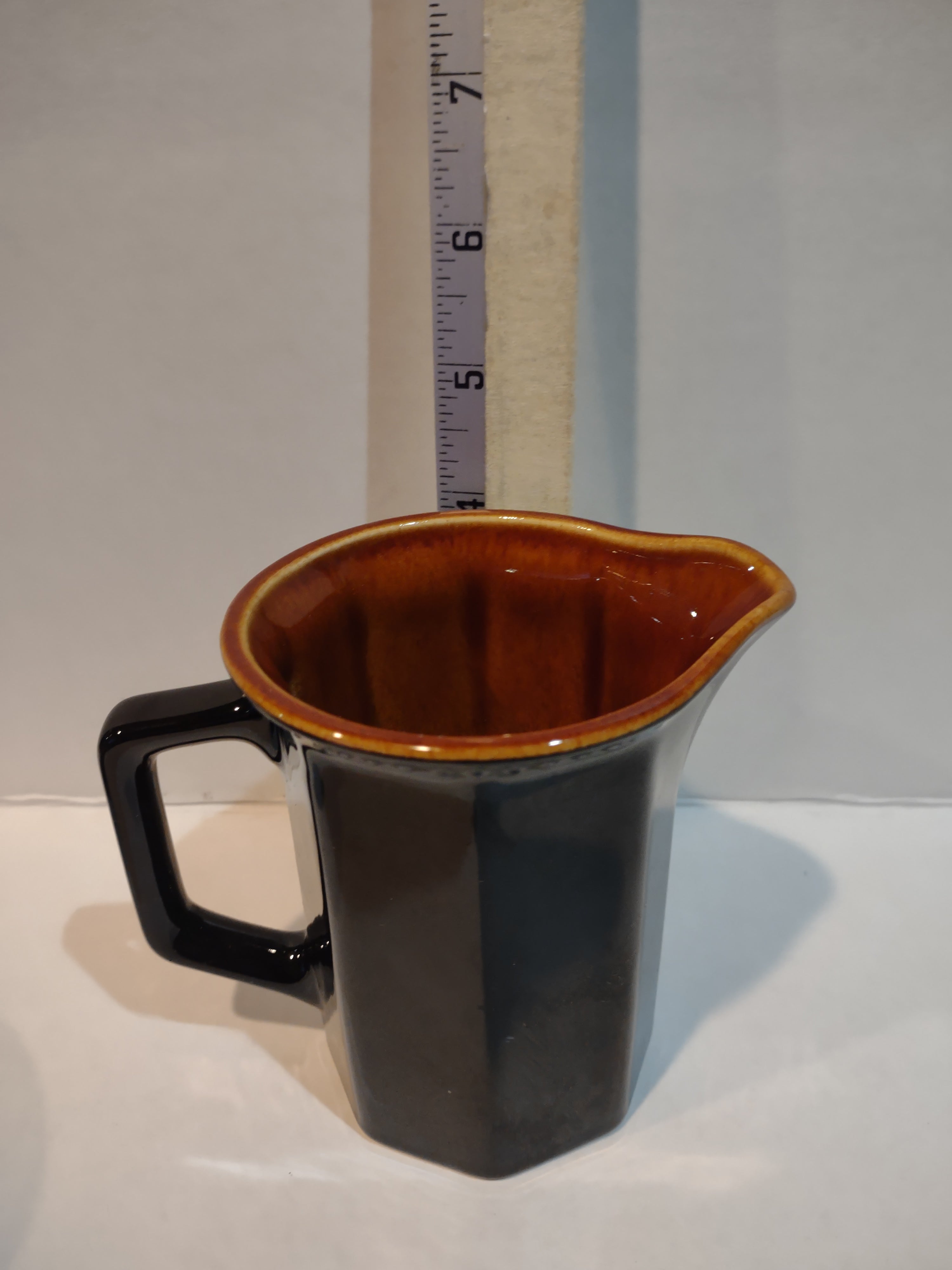 Vintage MCM Ironstone Amber Octagon Sugar Bowl Creamer Rustic USA (lot 5010)