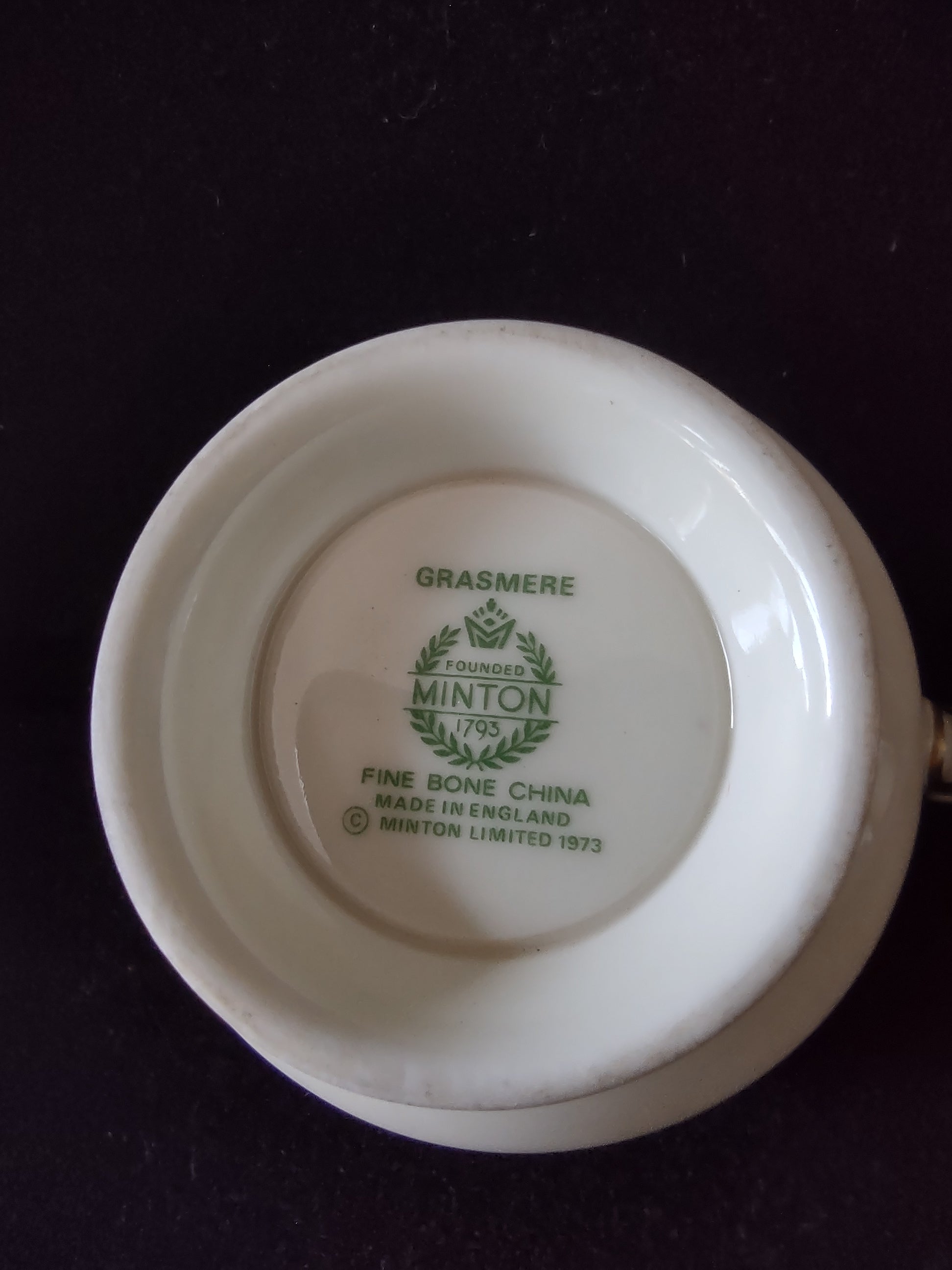 Vintage Minton Grasmere Teacup Saucer Bone China Blue Green Gold (Lot 5488)