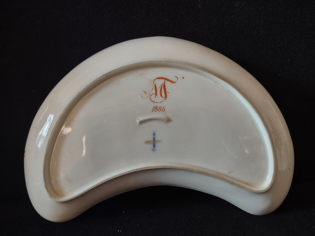 Vintage Salad Plate Large Crescent Shape Gold Trim French Style Cottage(lot 5275