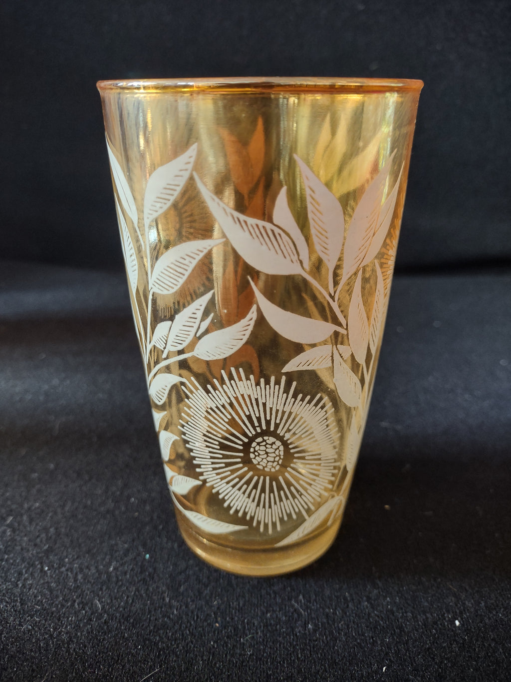 Vintage Jeannette Marigold Carnival Glass Tumblers White Floral x 4 (Lot 5125)
