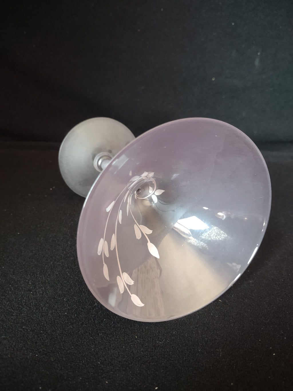 Set of 2 Vintage MCM Frosted Martini Glass Pink Leaves Handpainted (lot 2738)
