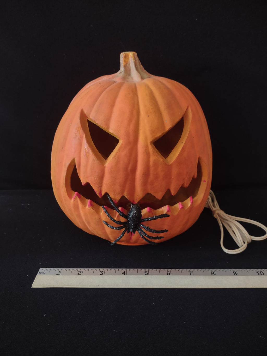 Vintage Halloween Lighted Foam Pumpkin With Spider (Lot 3495)