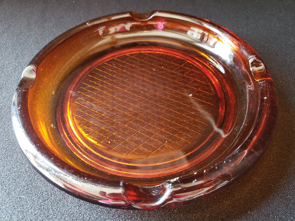 Vintage Amber Glass MCM Ashtray 8" (lot 2148d)
