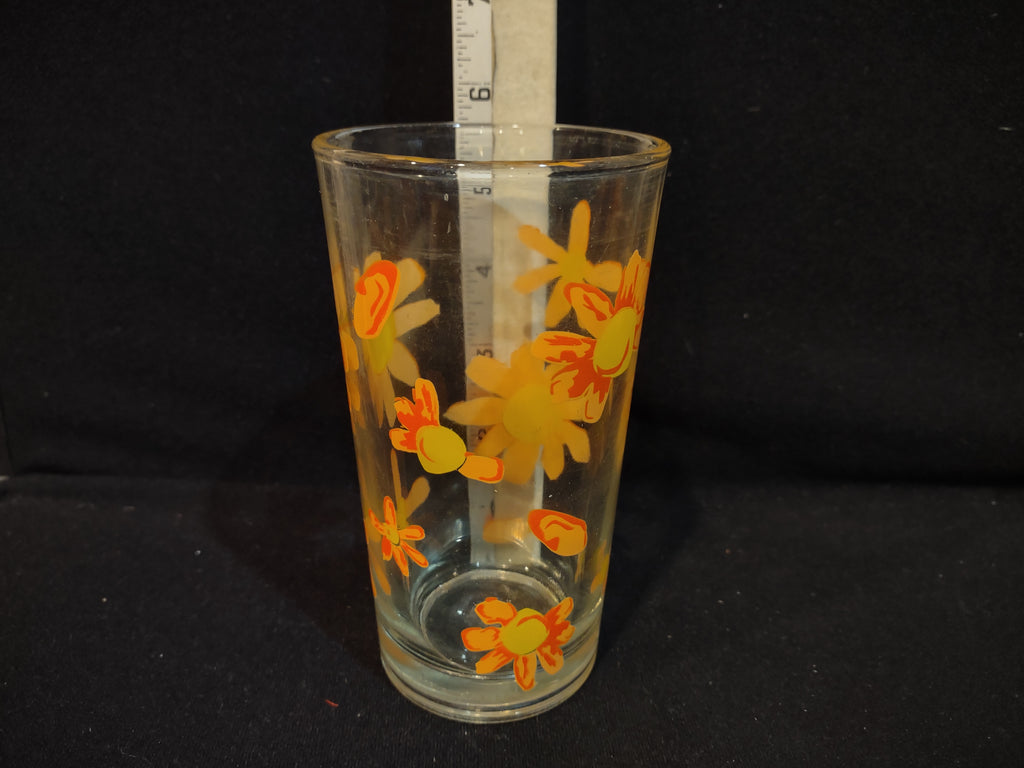 Vintage MCM Drinking Glass x 3 Indonesia Orange Flowers (lot 5160)