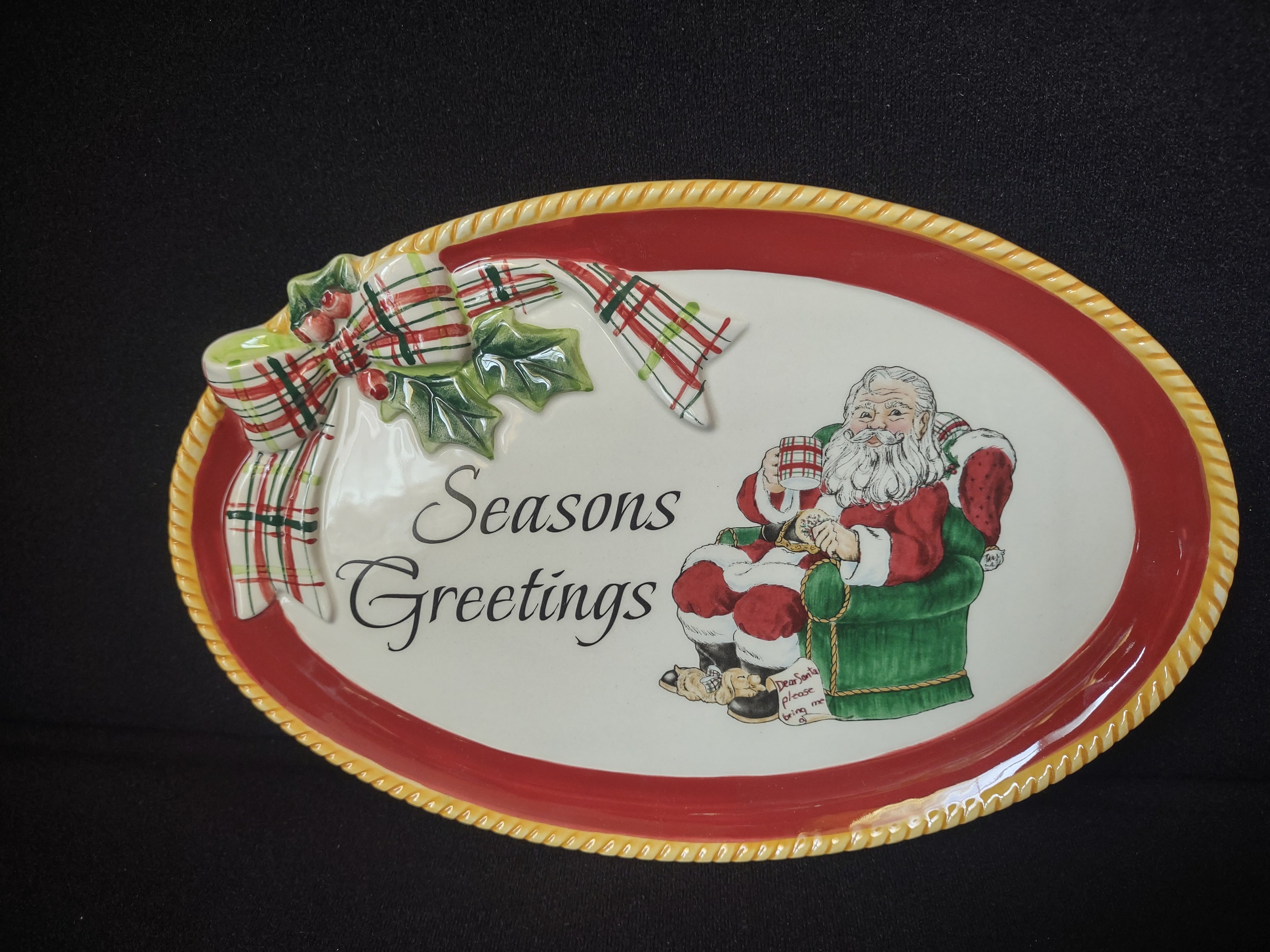 Christmas Fitz and Floyd Seasons Greetings Santa Serving Tray Platter (lot 1524)