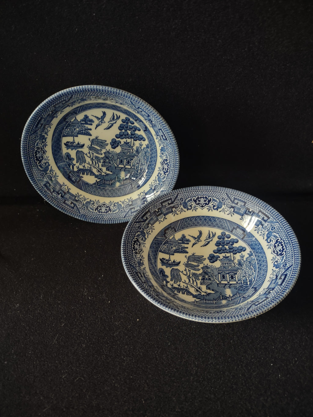 Vintage Churchill Teacup Cereal Bowl Ironstone Blue Willow Set Of 2 (Lot 5586)