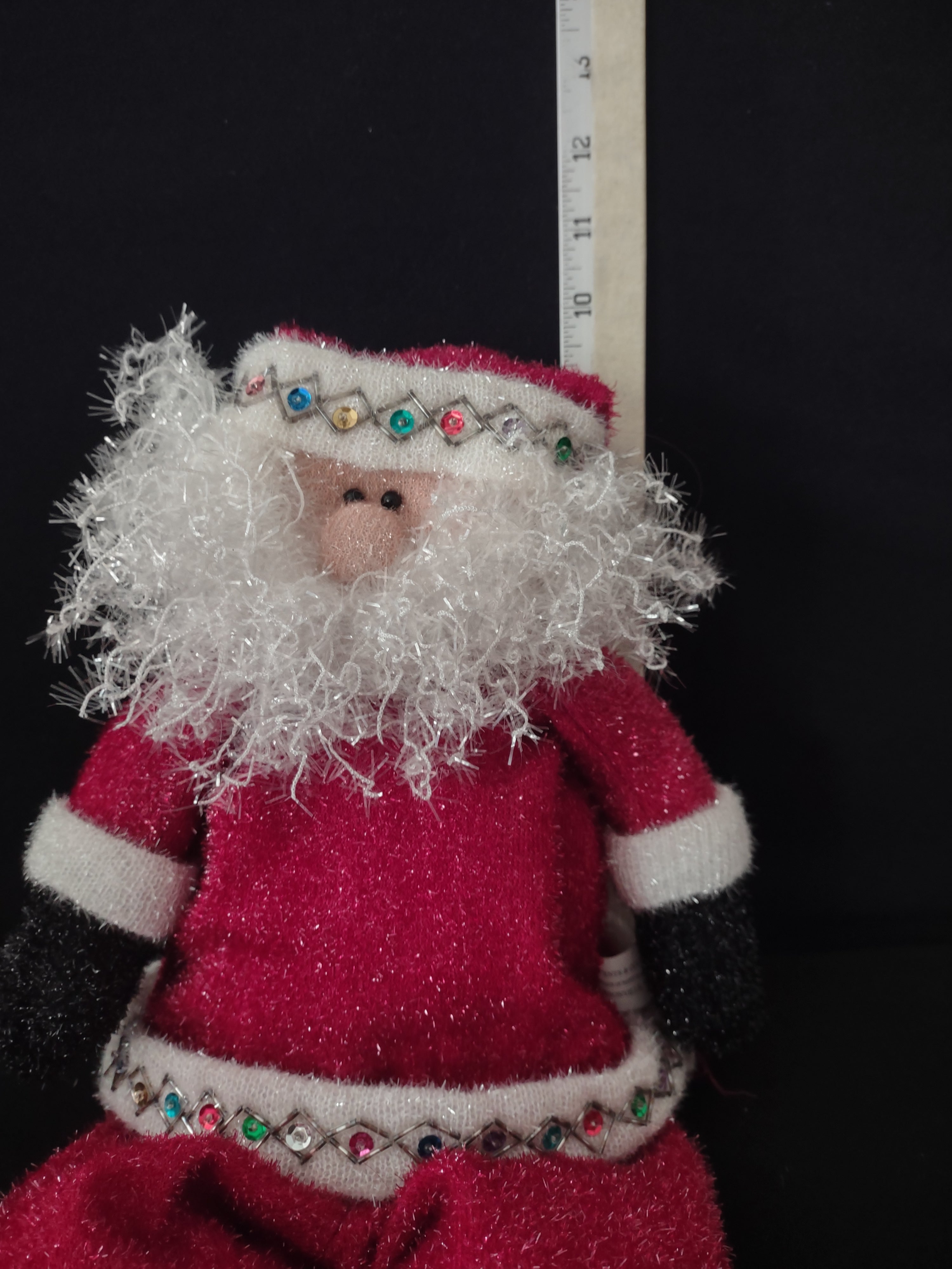 Vintage Christmas Shelf Sitter Santa Claus Weighted Sparkly Plush (Lot 4081)