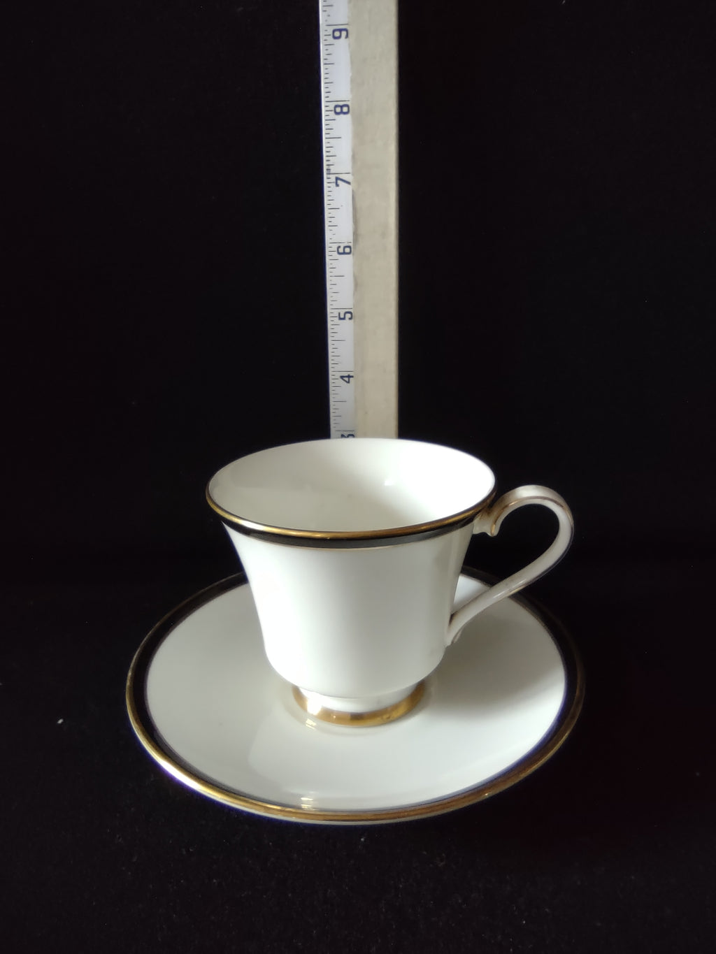 Vintage Minton Saturn Black Tea Cup Saucer Bone China Black Gold (Lot 5492)