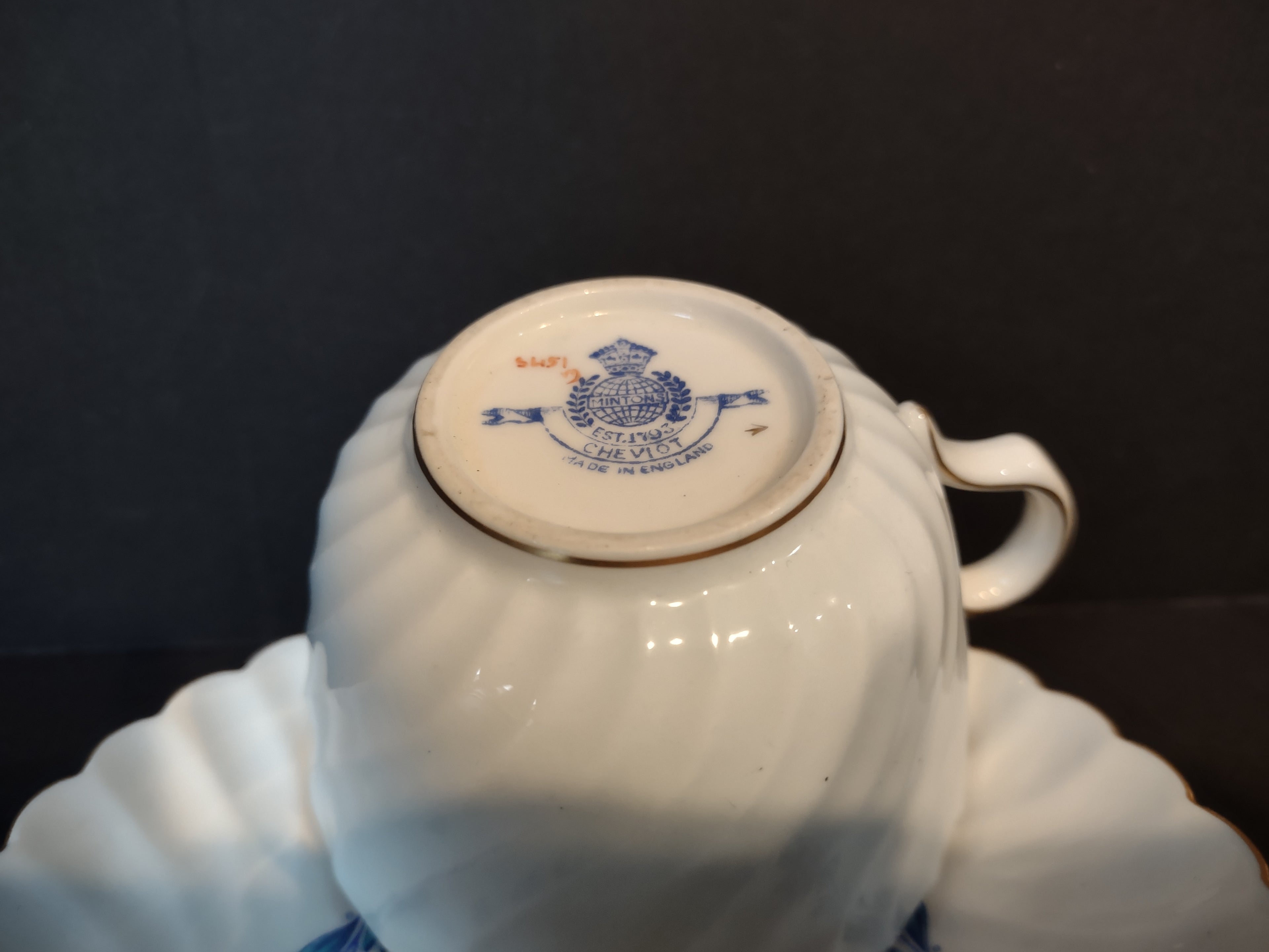 Vintage Minton England Bone China Cheviot Blue Tea Cup Saucer (lot 5440)