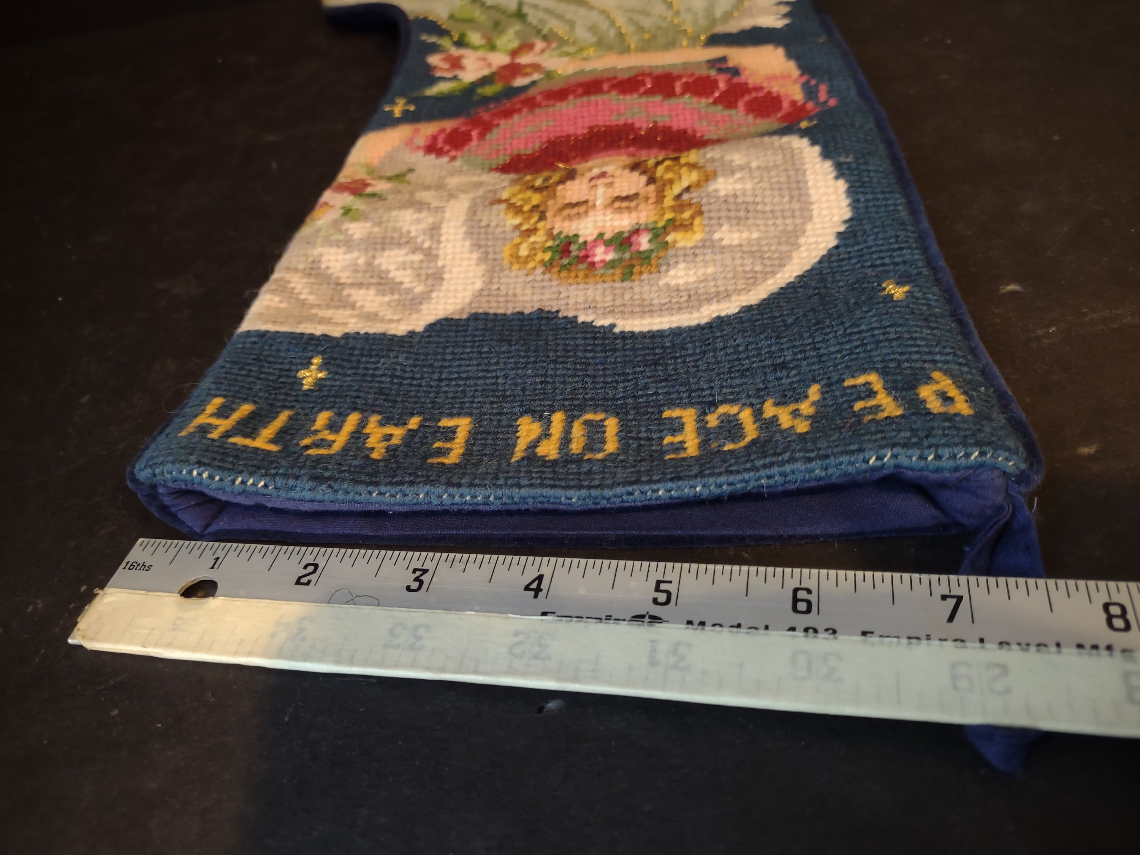 Vintage Wool Needlepoint Peace on Earth Angel Christmas Stocking 16" (lot 3372)