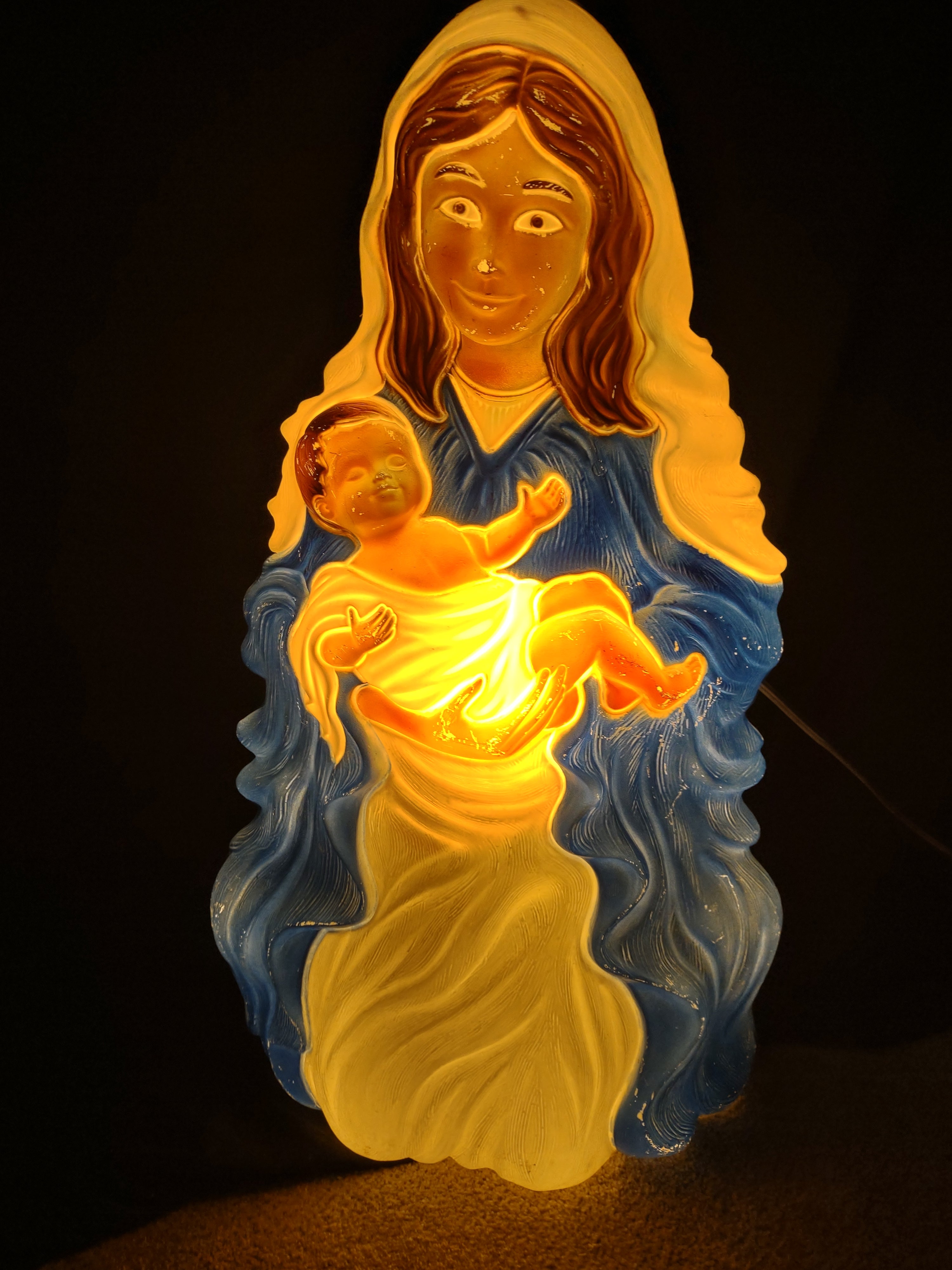 Vintage Christmas Nativity Mary Blow Mold Light Up 28"(lot 1311)