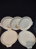 Vintage Styson Japan Enamelware Metal Ivory Plates Set Of 5 (Lot 5103)