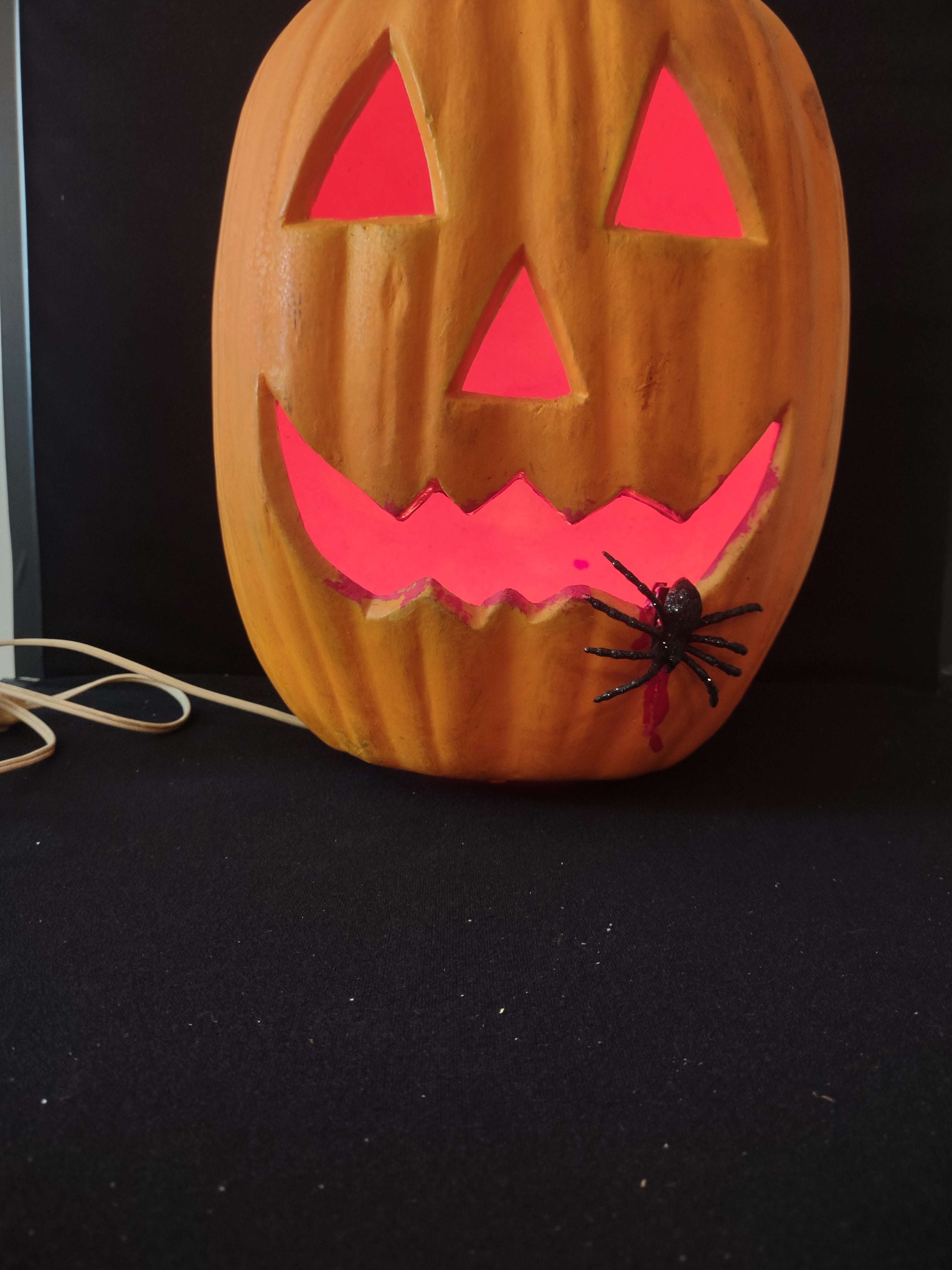 Vintage Lighted On/Off Switch Foam Pumpkin With Spider (Lot 3501)