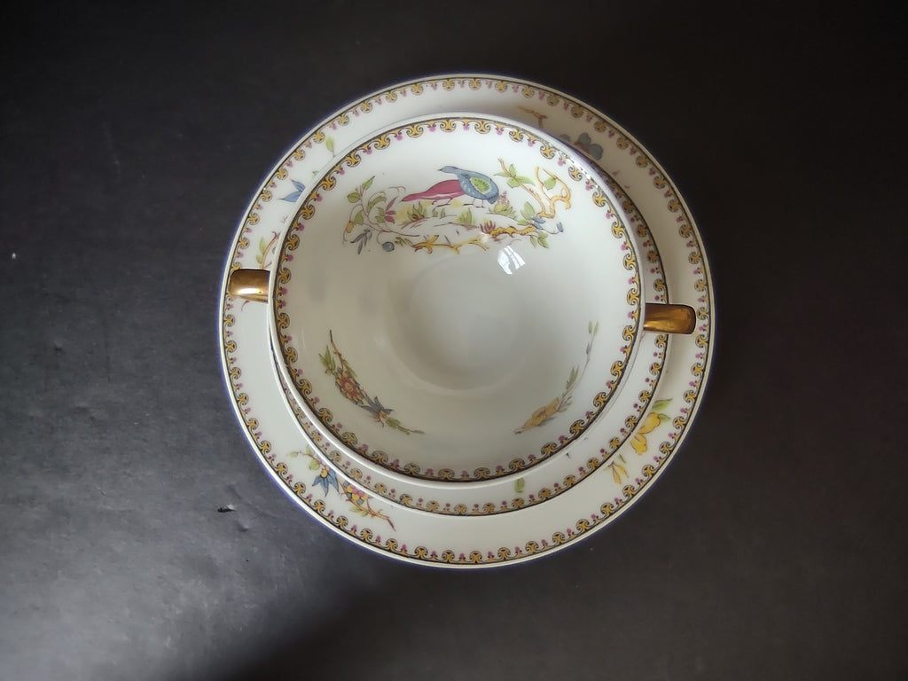 B. Altman Limoges Old Abbey Rouen Spray Pheasant Bouillon Cup & Bread (lot 813)