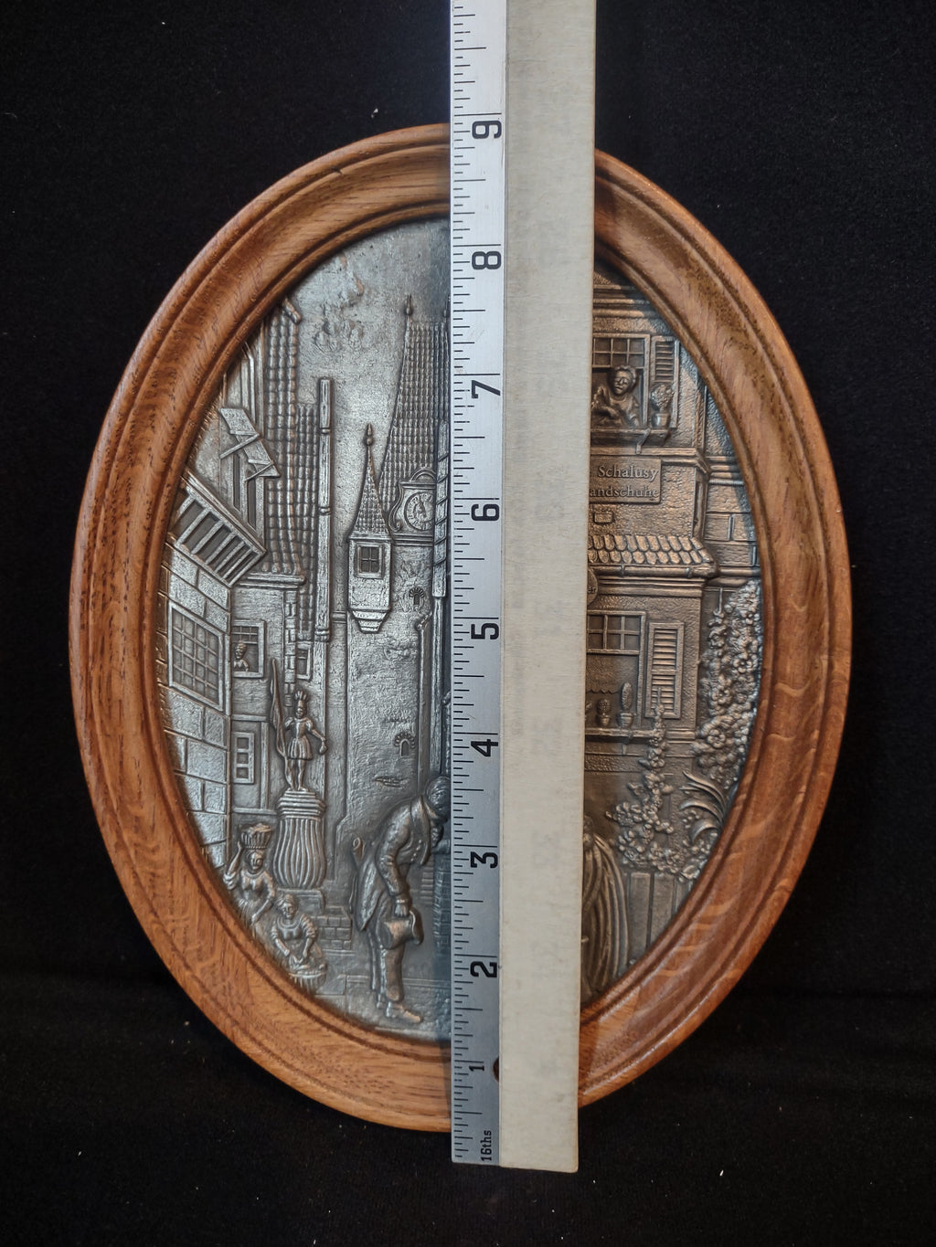 Vintage 3-D Scene German Town Frieling Zinn Pewter Wood Picture (lot 2658c)