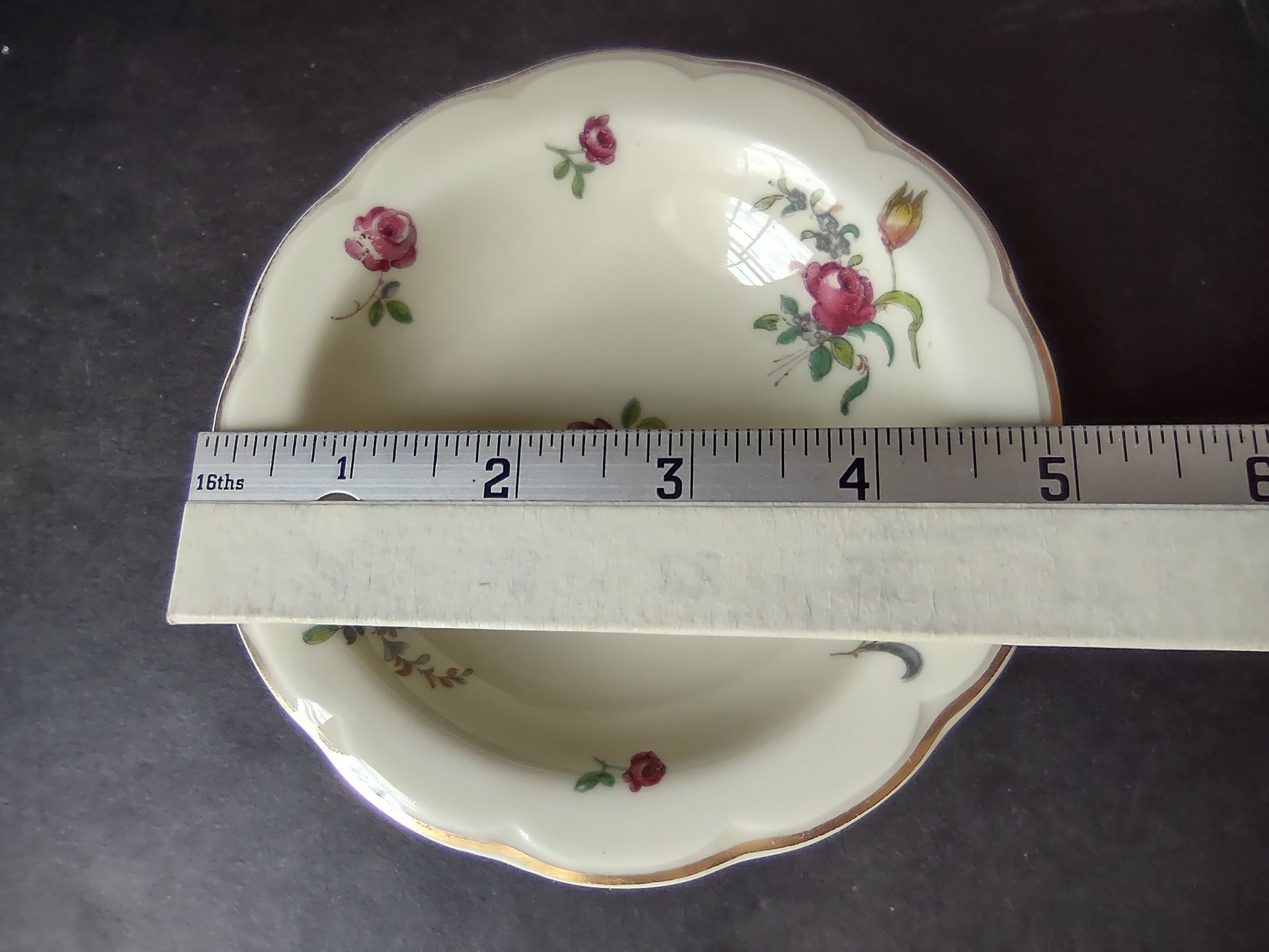 Haviland Limoges 6 x Small 5" Cranberry Bowl Peony Flower Cream Color (lot 924)
