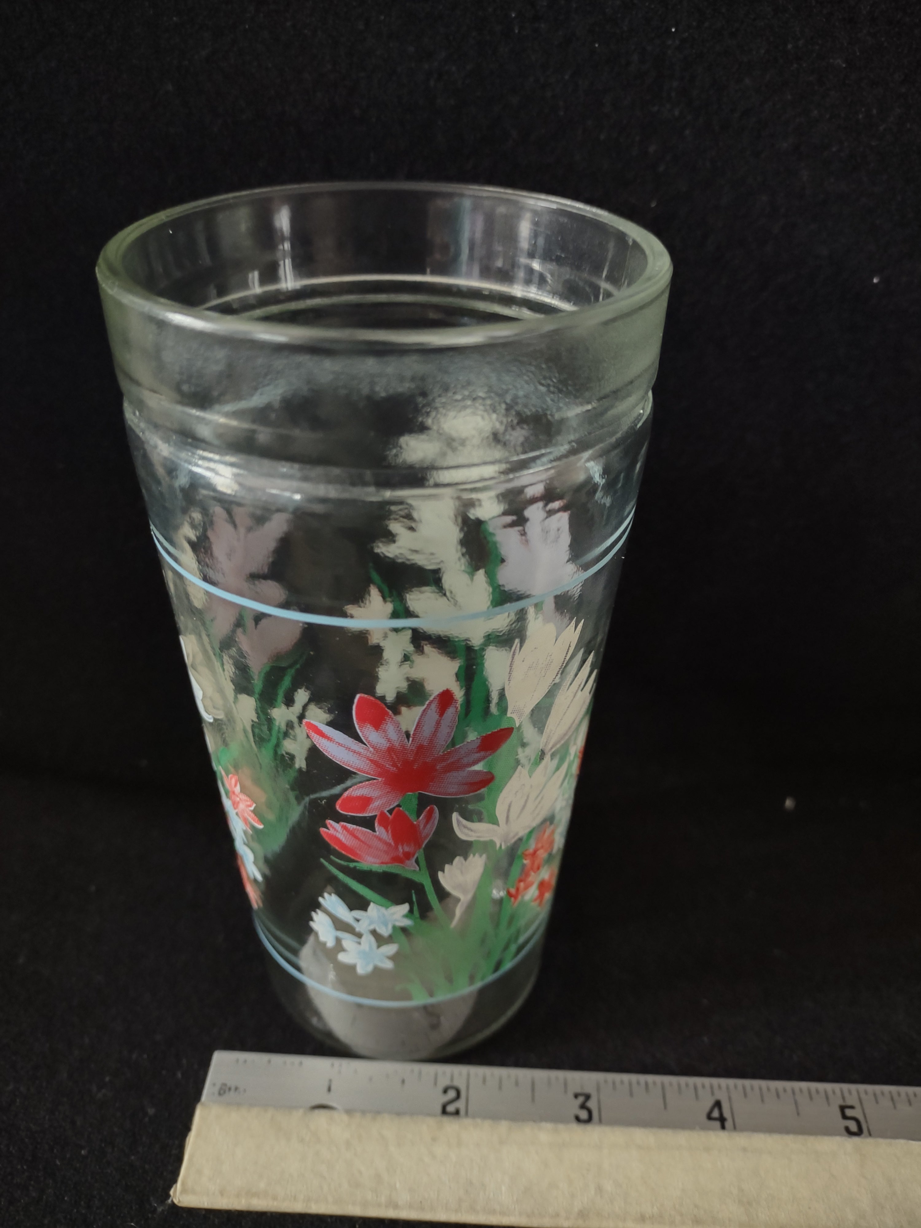 Vintage Anchor Hocking 6" Juice Glass Tumbler x 3 Spring Flower (Lot 5120)