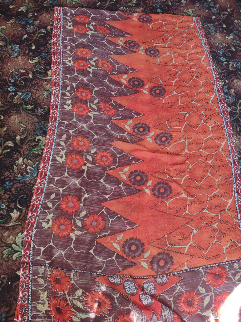Thanksgiving Fall Material Fabric Orange Floral 5 yrd 44" wide (3094)