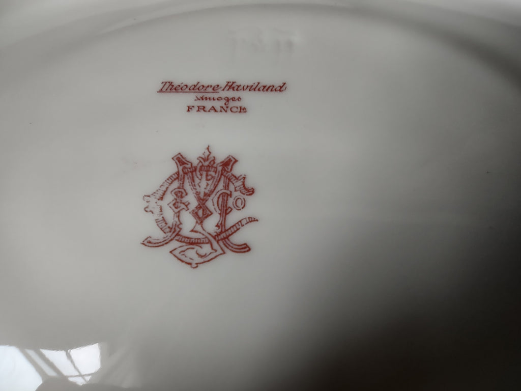 Haviland Limoges Gravy Bowl UNDERPLATE ONLY White Cabbage Rose Moss (lot 911)