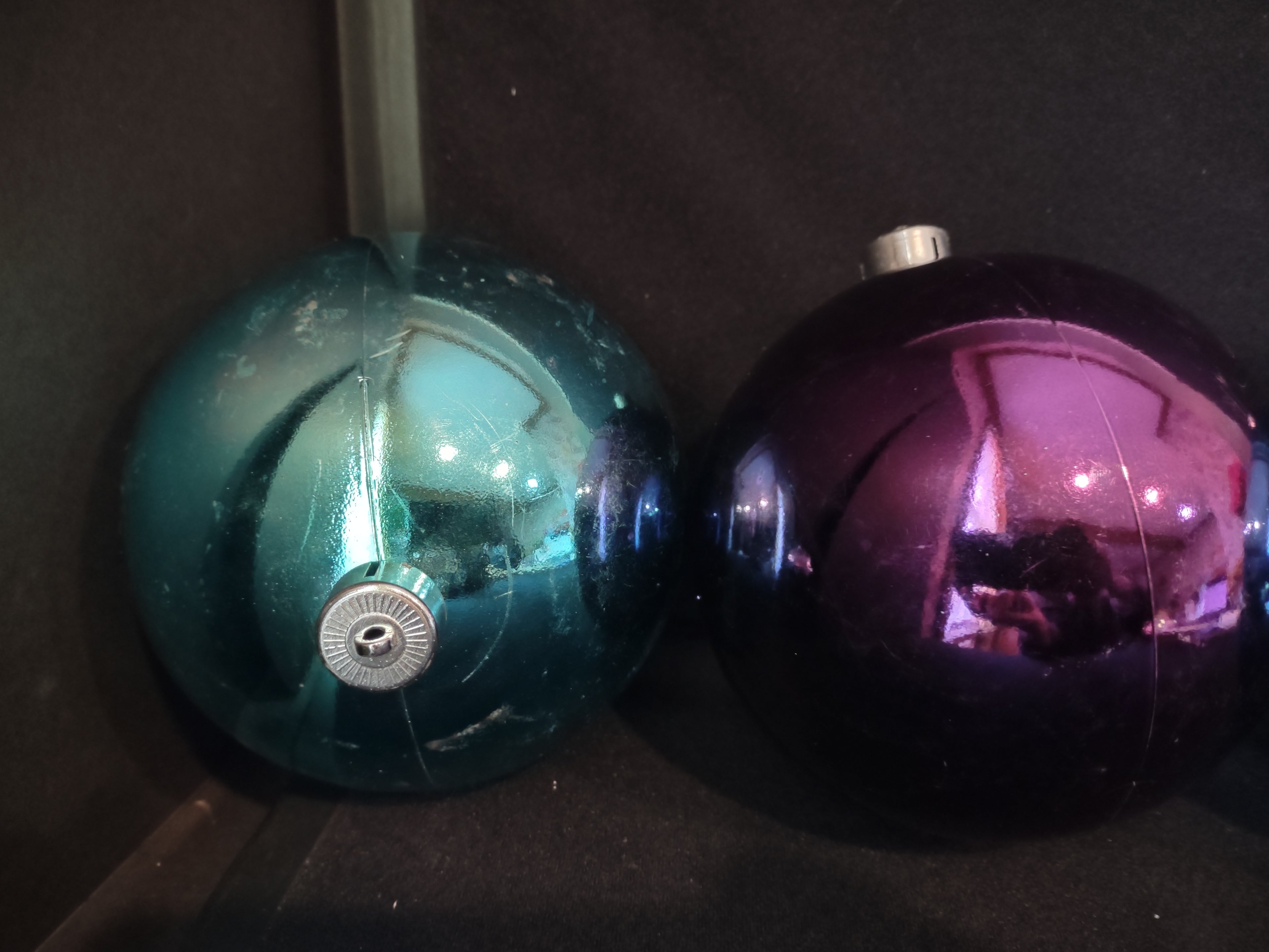 Set of 4 Christmas Ornaments Ball Blue Purple 6" IMPERFECT (lot 1572)