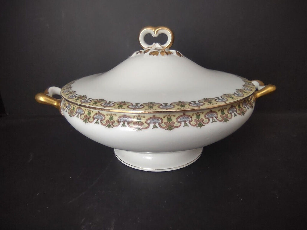 Wm Guerin France Limoges Round Soup Tureen Yellow Gold Trim (lot 532)